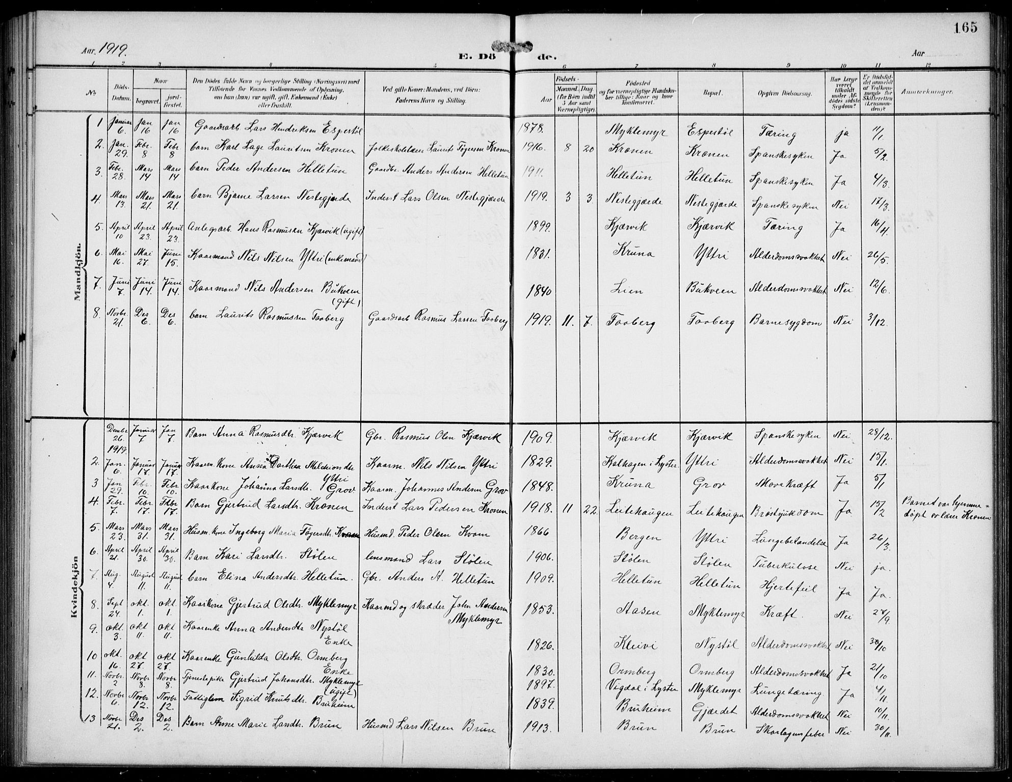 Jostedal sokneprestembete, AV/SAB-A-80601/H/Hab/Haba/L0002: Parish register (copy) no. A 2, 1907-1931, p. 165