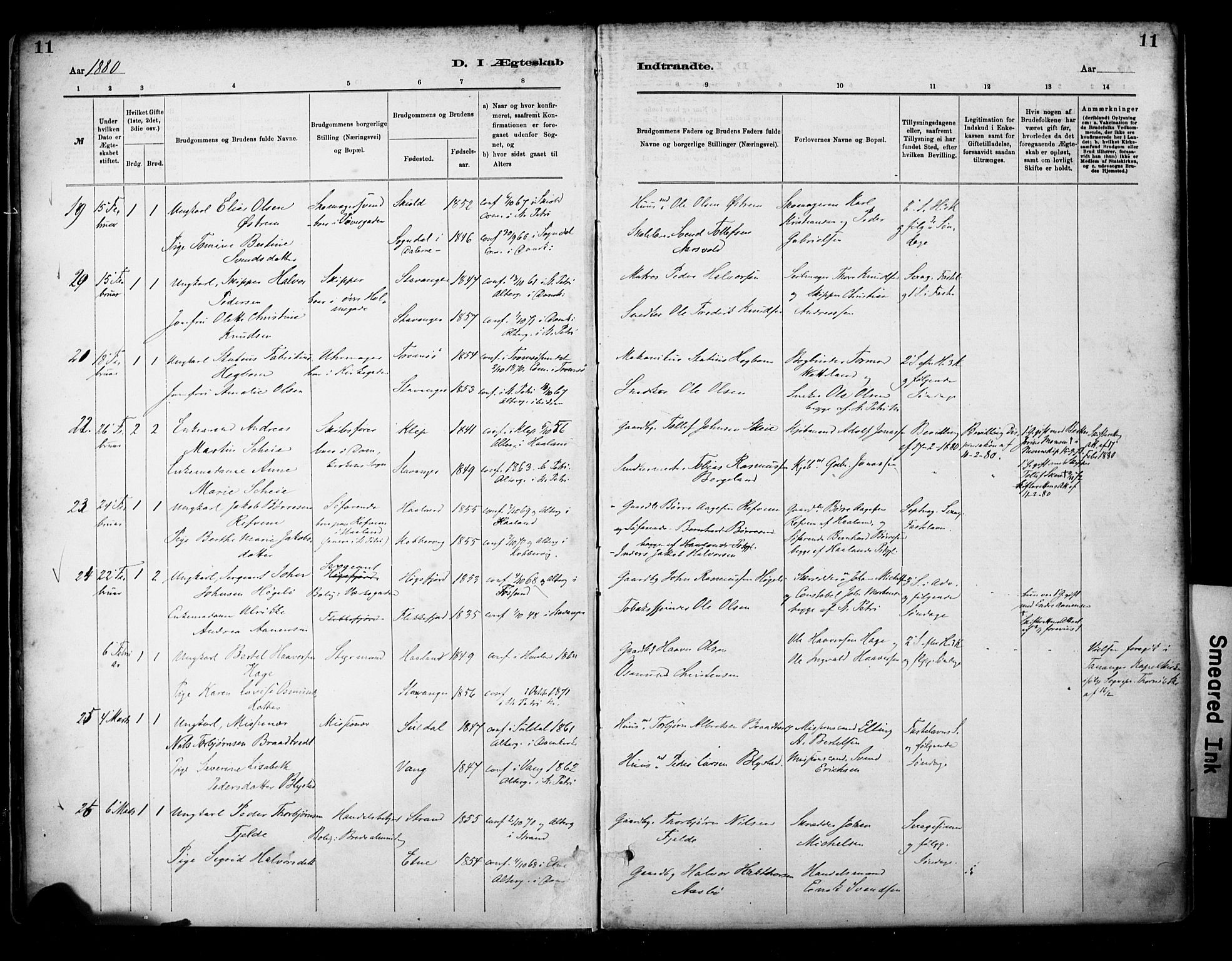 St. Petri sokneprestkontor, SAST/A-101813/001/30/30BA/L0018: Parish register (official) no. A 19, 1879-1900, p. 11