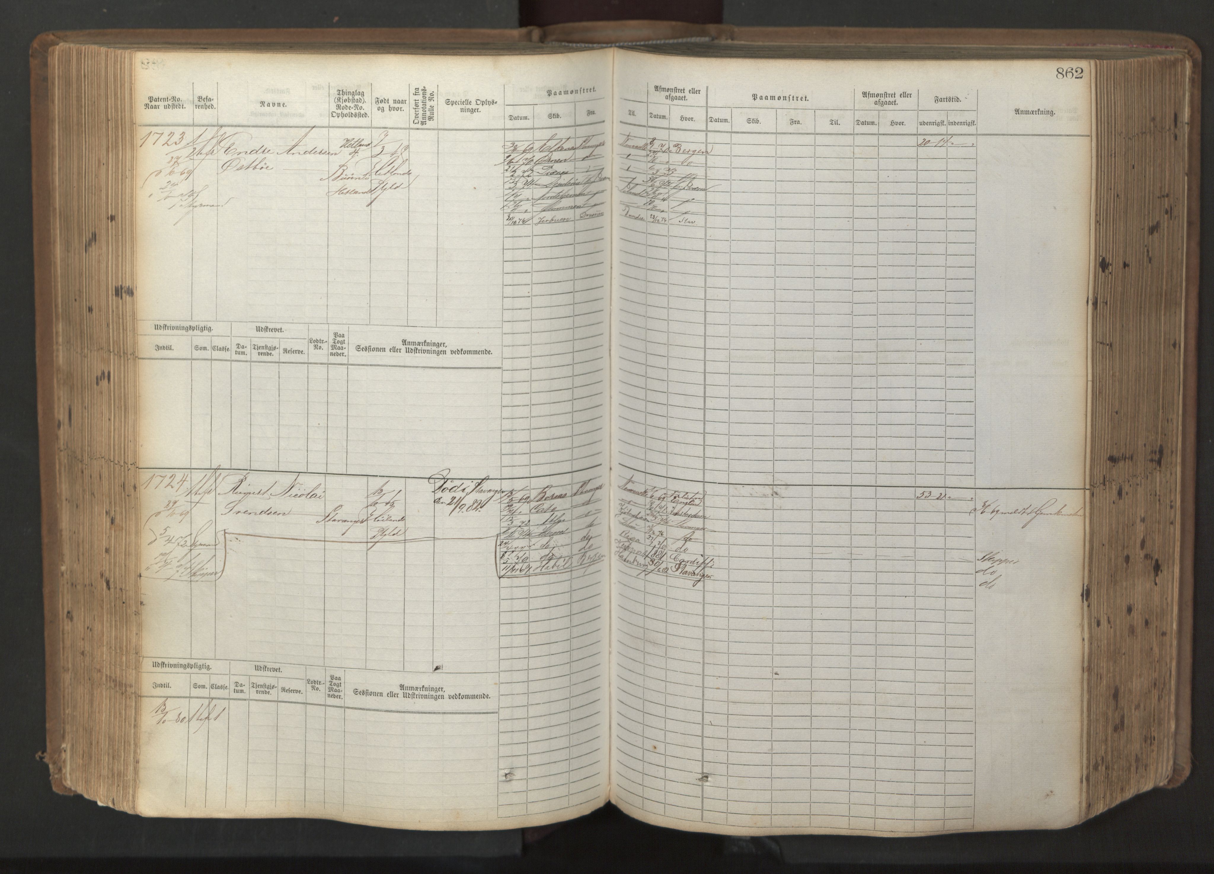 Stavanger sjømannskontor, AV/SAST-A-102006/F/Fb/Fbb/L0017: Sjøfartshovedrulle patnentnr. 1203-2402 (dublett), 1869, p. 265