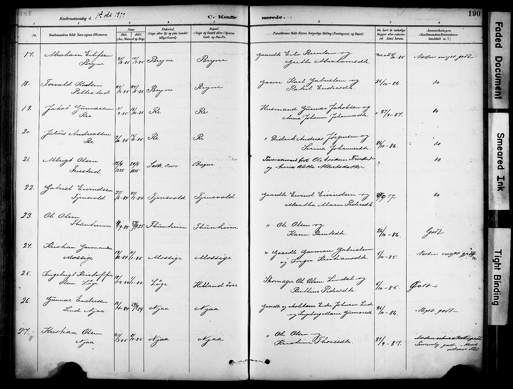 Lye sokneprestkontor, AV/SAST-A-101794/001/30BA/L0011: Parish register (official) no. A 9, 1893-1903, p. 190