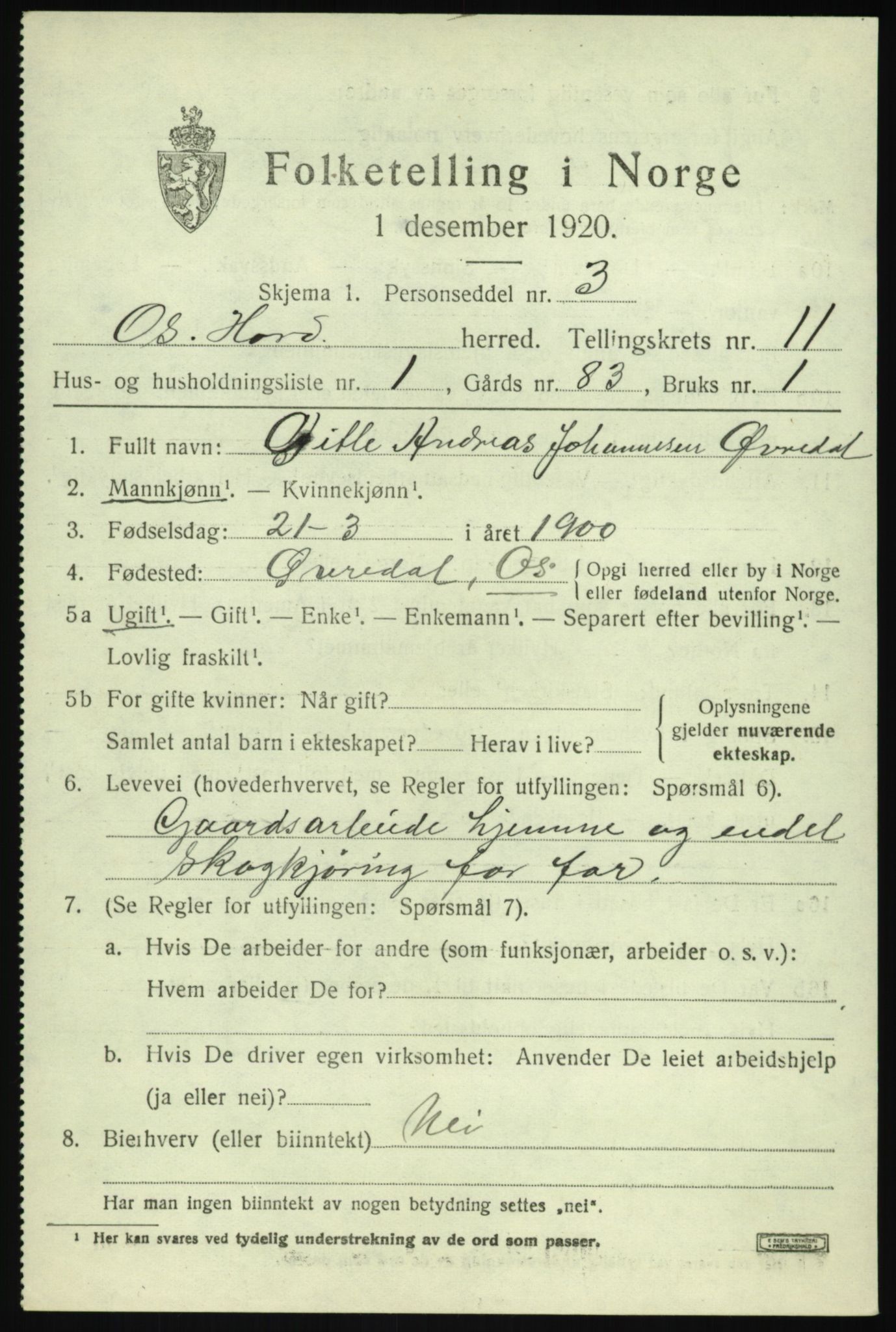 SAB, 1920 census for Os, 1920, p. 8782