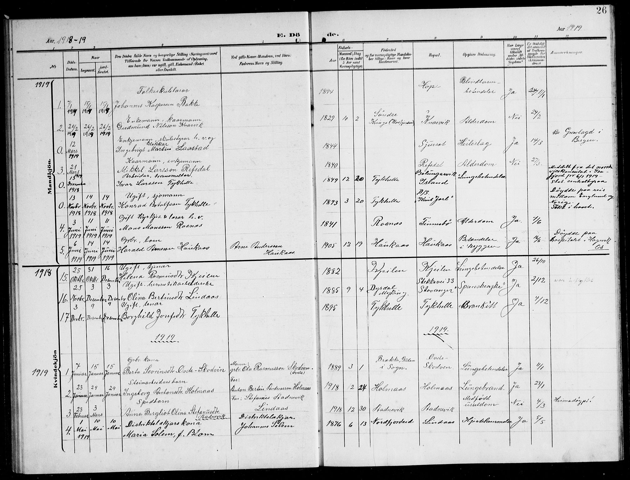 Lindås Sokneprestembete, SAB/A-76701/H/Hab: Parish register (copy) no. B 6, 1906-1944, p. 26