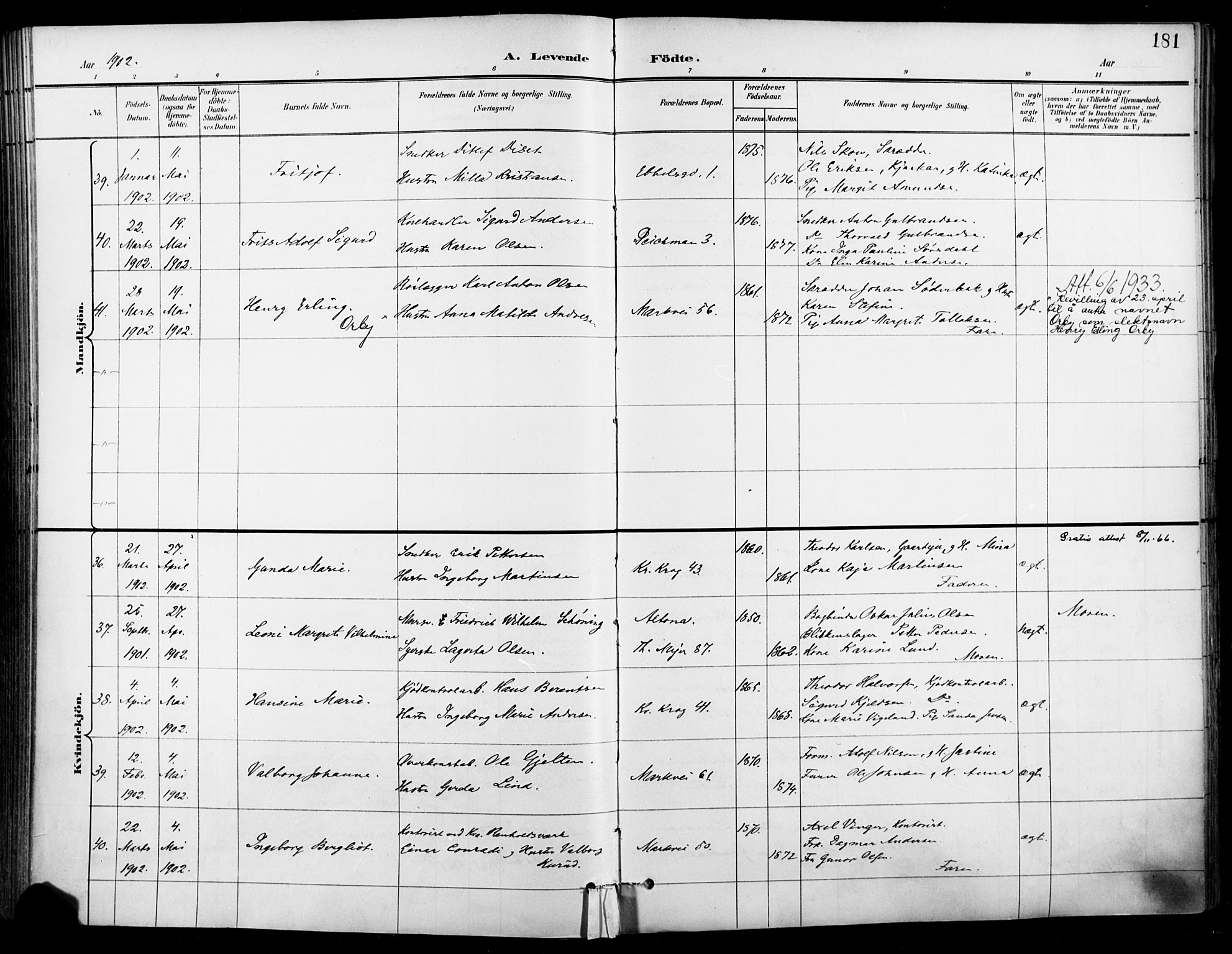 Jakob prestekontor Kirkebøker, SAO/A-10850/F/Fa/L0005: Parish register (official) no. 5, 1896-1903, p. 181
