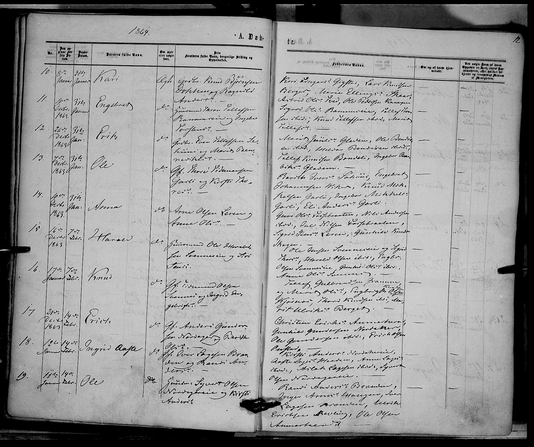 Nord-Aurdal prestekontor, AV/SAH-PREST-132/H/Ha/Haa/L0008: Parish register (official) no. 8, 1863-1875, p. 12