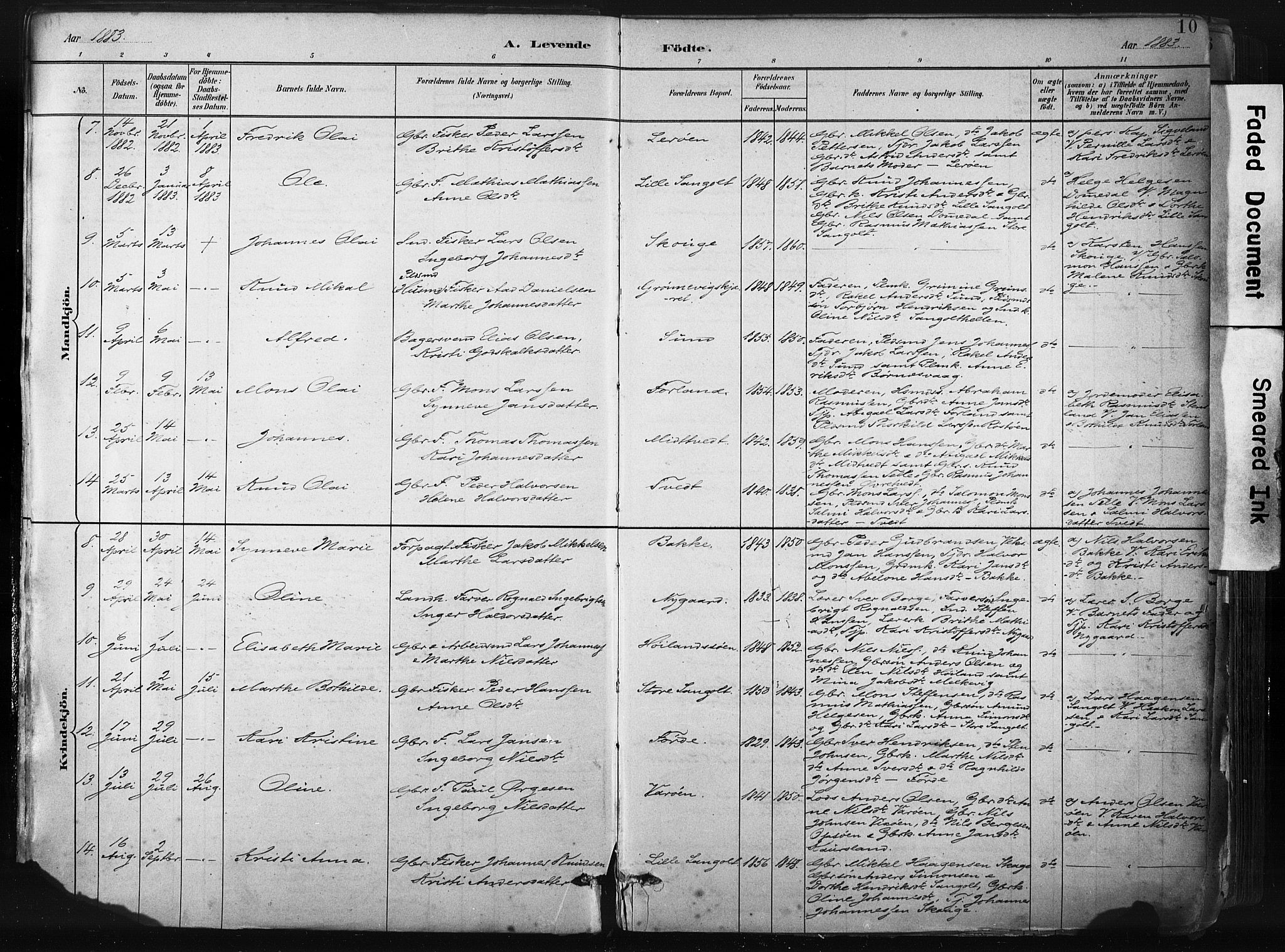 Sund sokneprestembete, AV/SAB-A-99930: Parish register (official) no. B 1, 1882-1907, p. 10