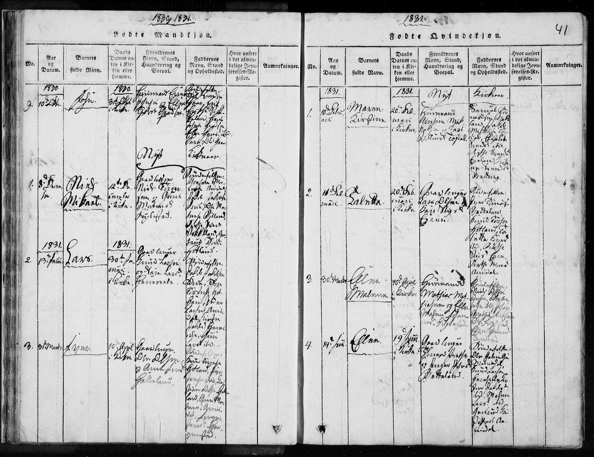 Eigersund sokneprestkontor, SAST/A-101807/S08/L0008: Parish register (official) no. A 8, 1816-1847, p. 41