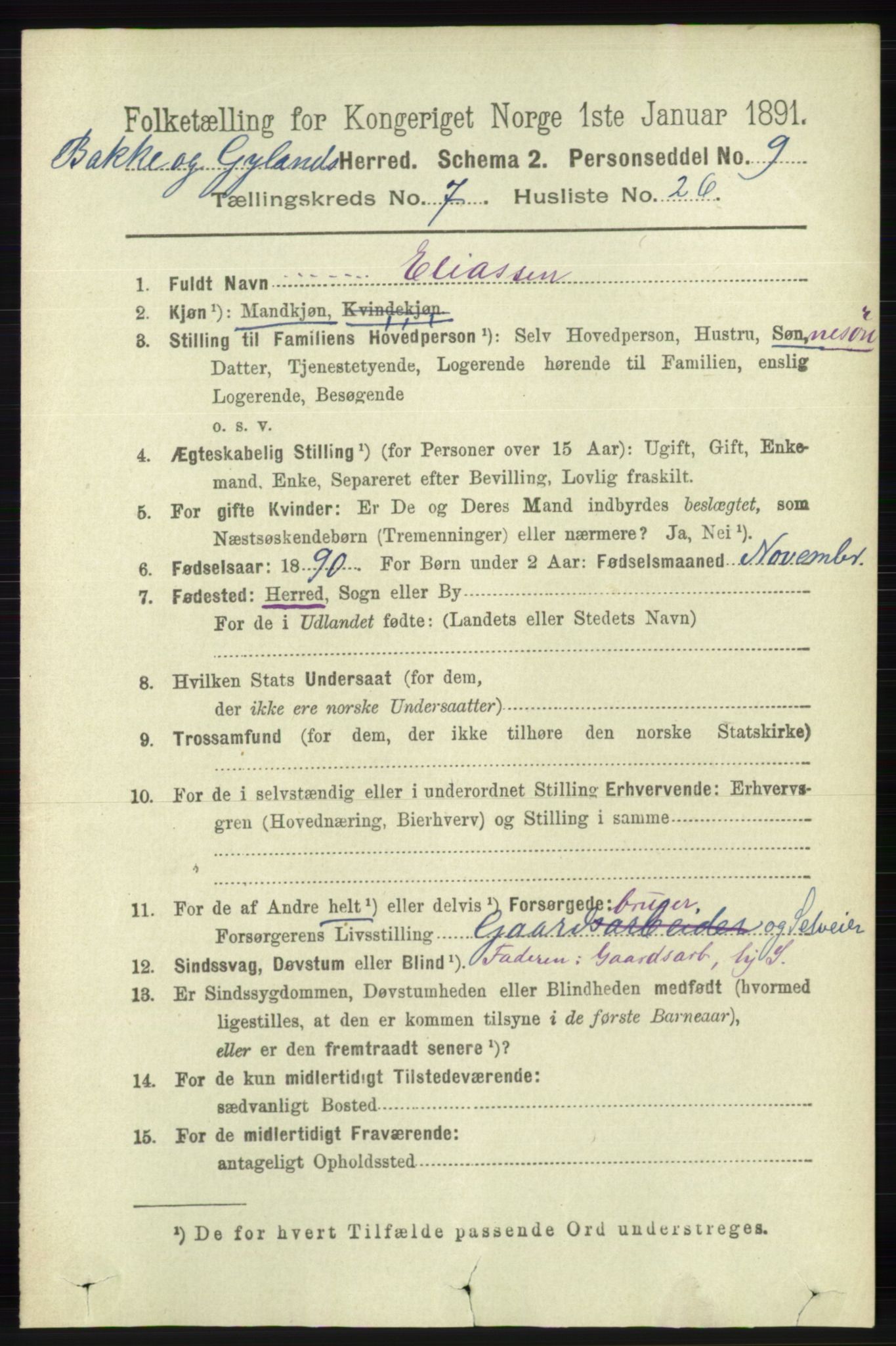 RA, 1891 census for 1045 Bakke, 1891, p. 1434