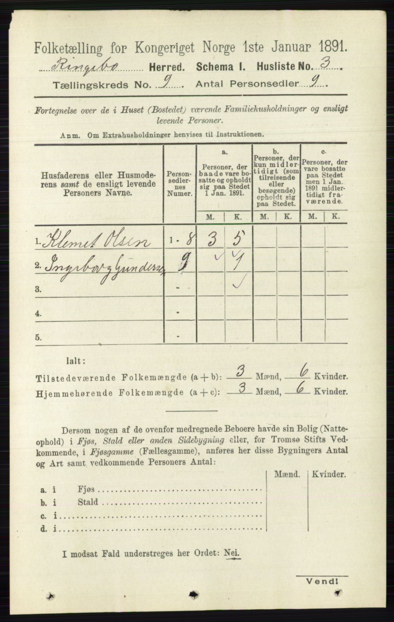 RA, 1891 census for 0520 Ringebu, 1891, p. 4163