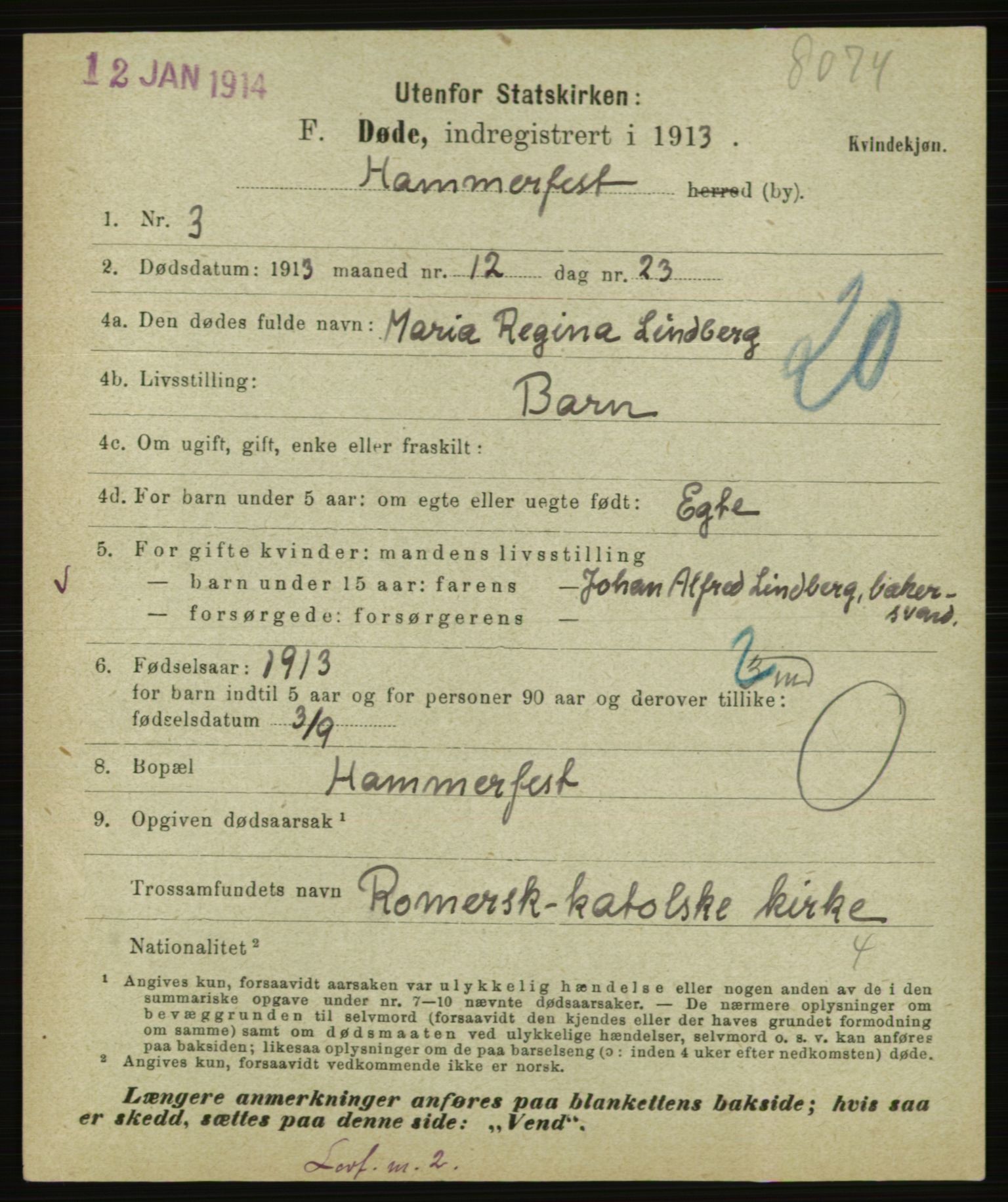 Statistisk sentralbyrå, Sosiodemografiske emner, Befolkning, AV/RA-S-2228/E/L0011: Fødte, gifte, døde dissentere., 1913, p. 3269