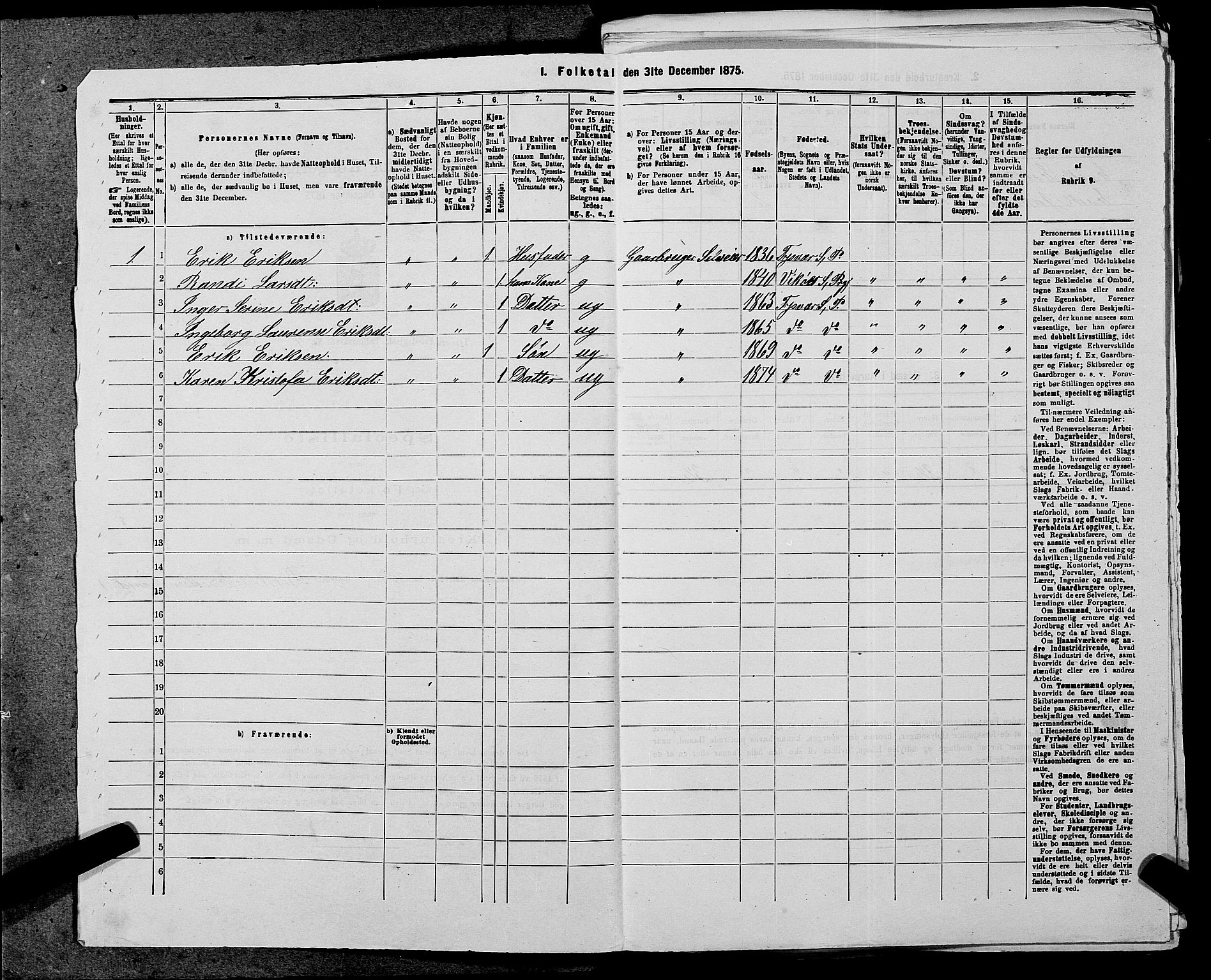 SAST, 1875 census for 1146P Tysvær, 1875, p. 432