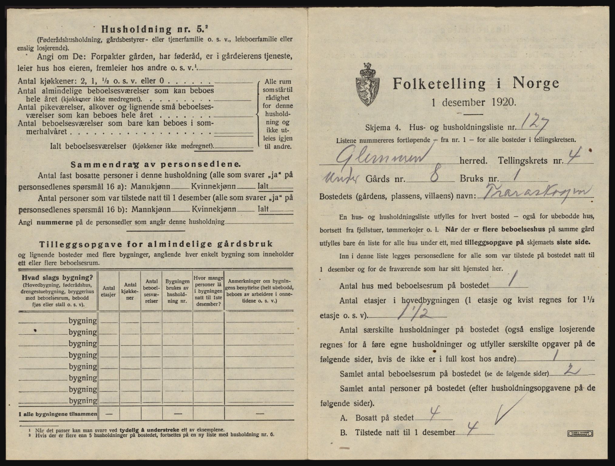 SAO, 1920 census for Glemmen, 1920, p. 1441