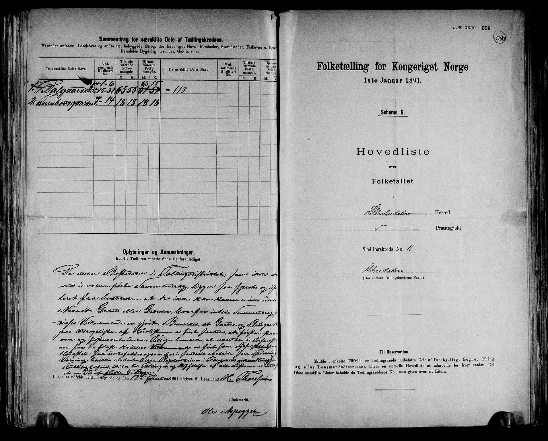 RA, 1891 census for 0438 Lille Elvedalen, 1891, p. 25