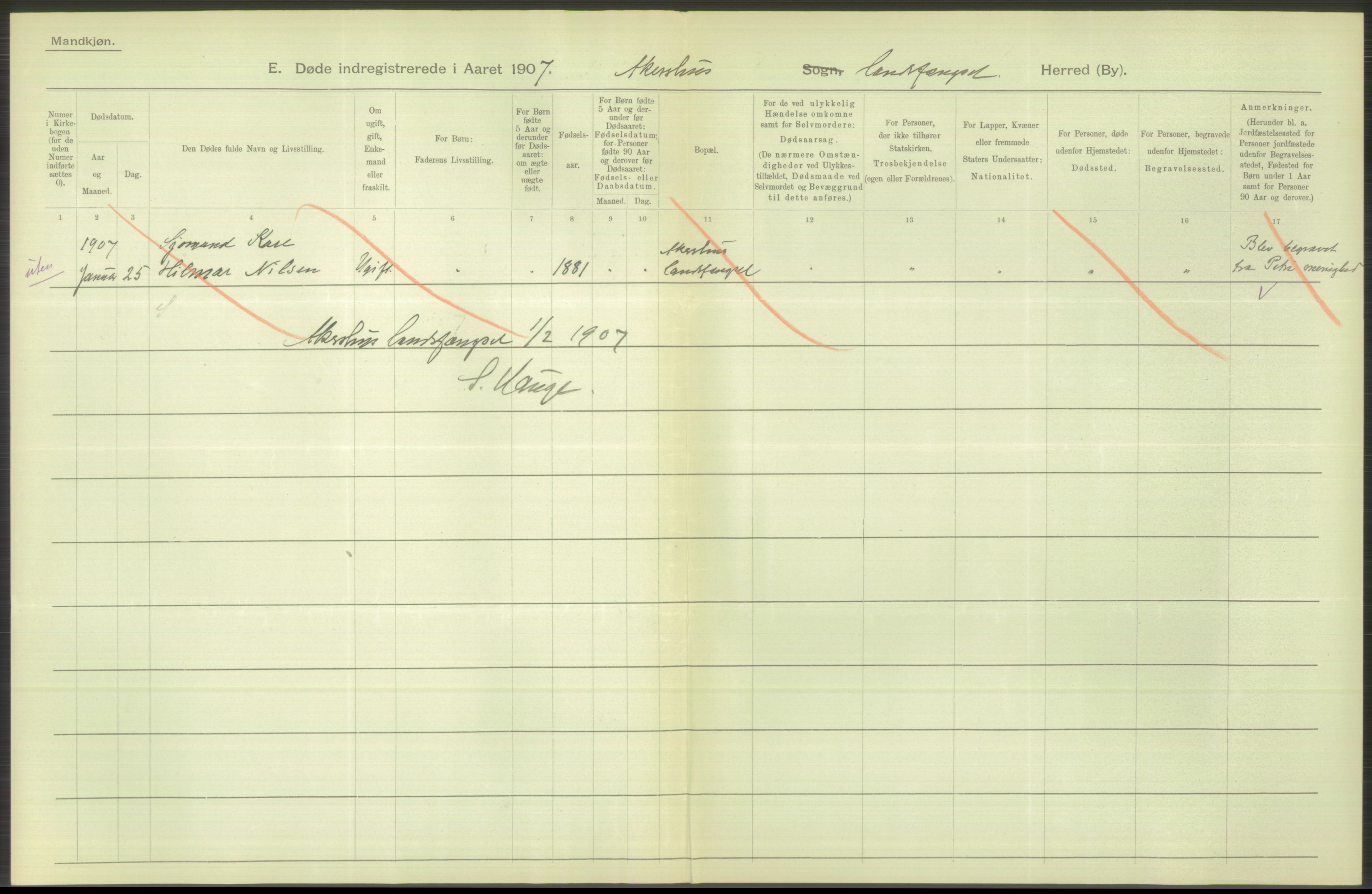 Statistisk sentralbyrå, Sosiodemografiske emner, Befolkning, AV/RA-S-2228/D/Df/Dfa/Dfae/L0009: Kristiania: Døde, 1907, p. 112