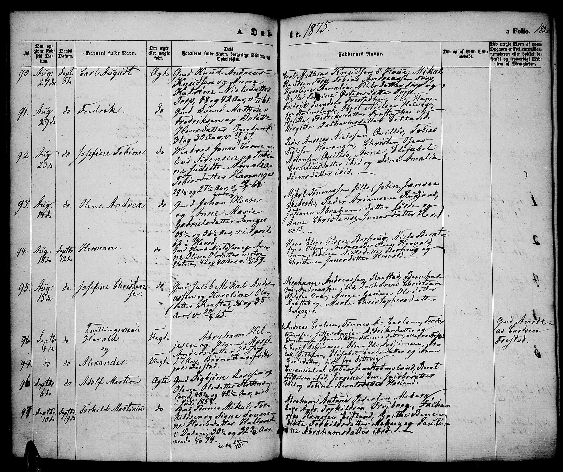 Lista sokneprestkontor, AV/SAK-1111-0027/F/Fb/L0003: Parish register (copy) no. B 3, 1862-1877, p. 182