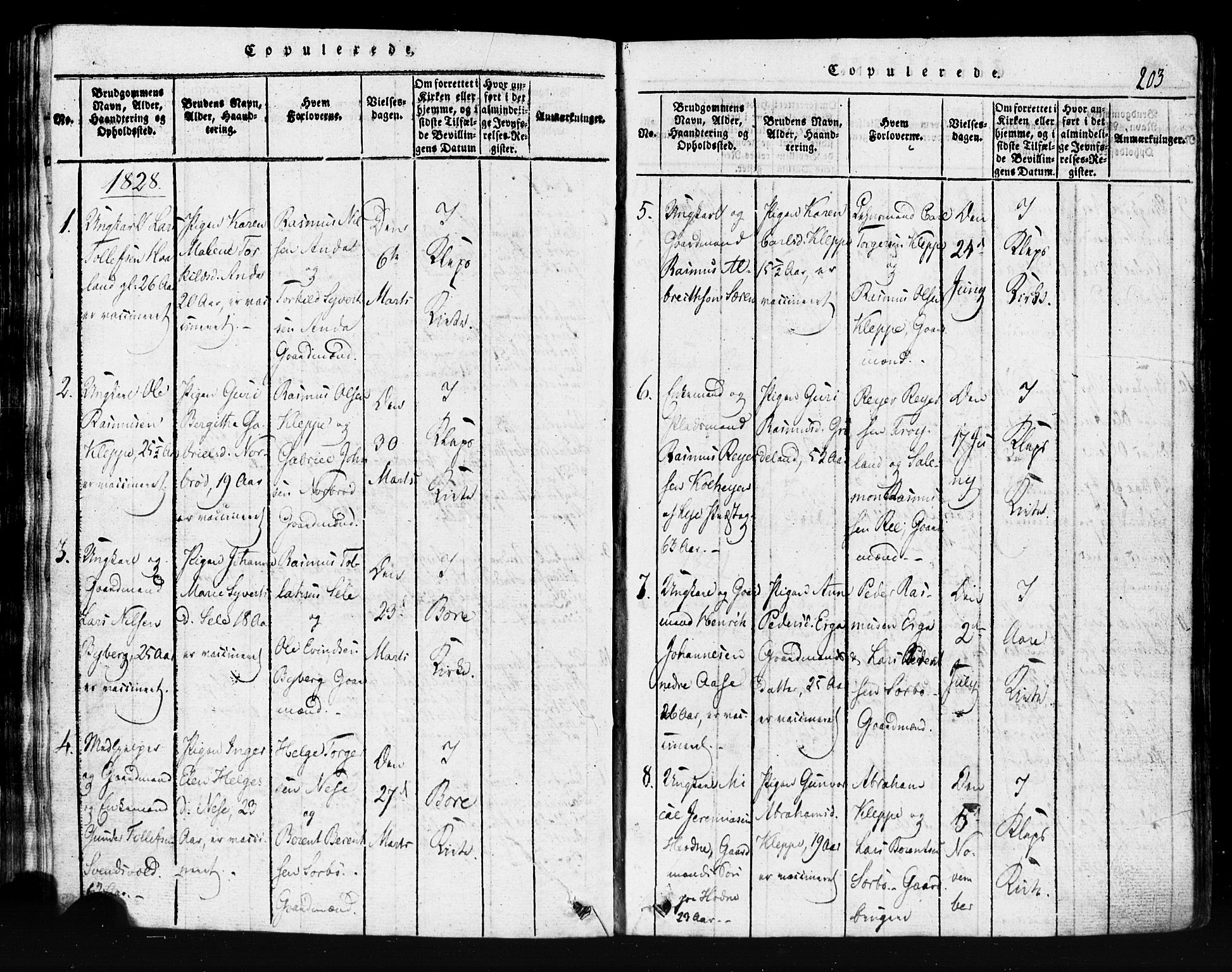Klepp sokneprestkontor, SAST/A-101803/001/3/30BB/L0001: Parish register (copy) no.  B 1, 1816-1859, p. 203
