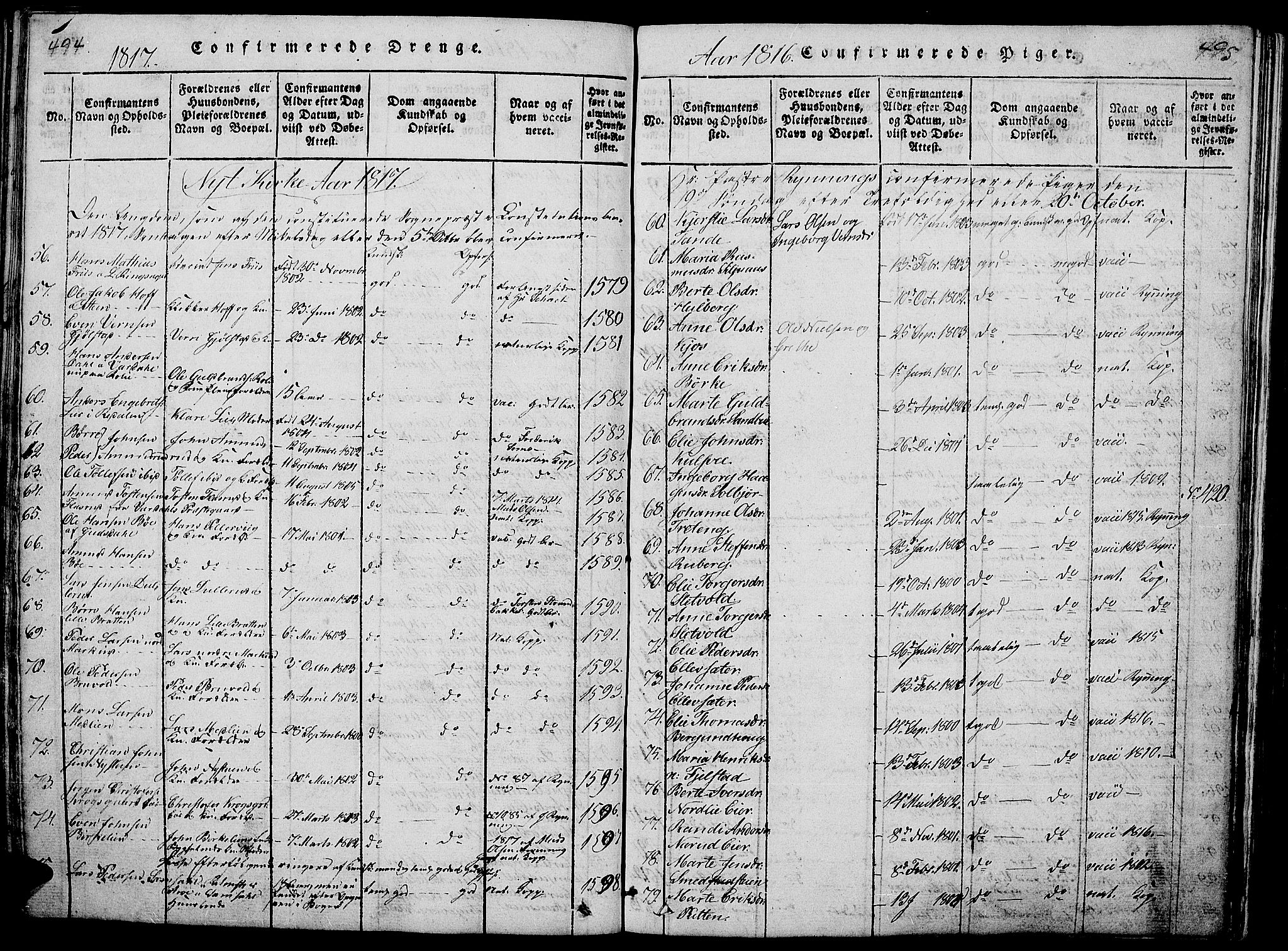 Ringsaker prestekontor, AV/SAH-PREST-014/L/La/L0001: Parish register (copy) no. 1, 1814-1826, p. 494-495