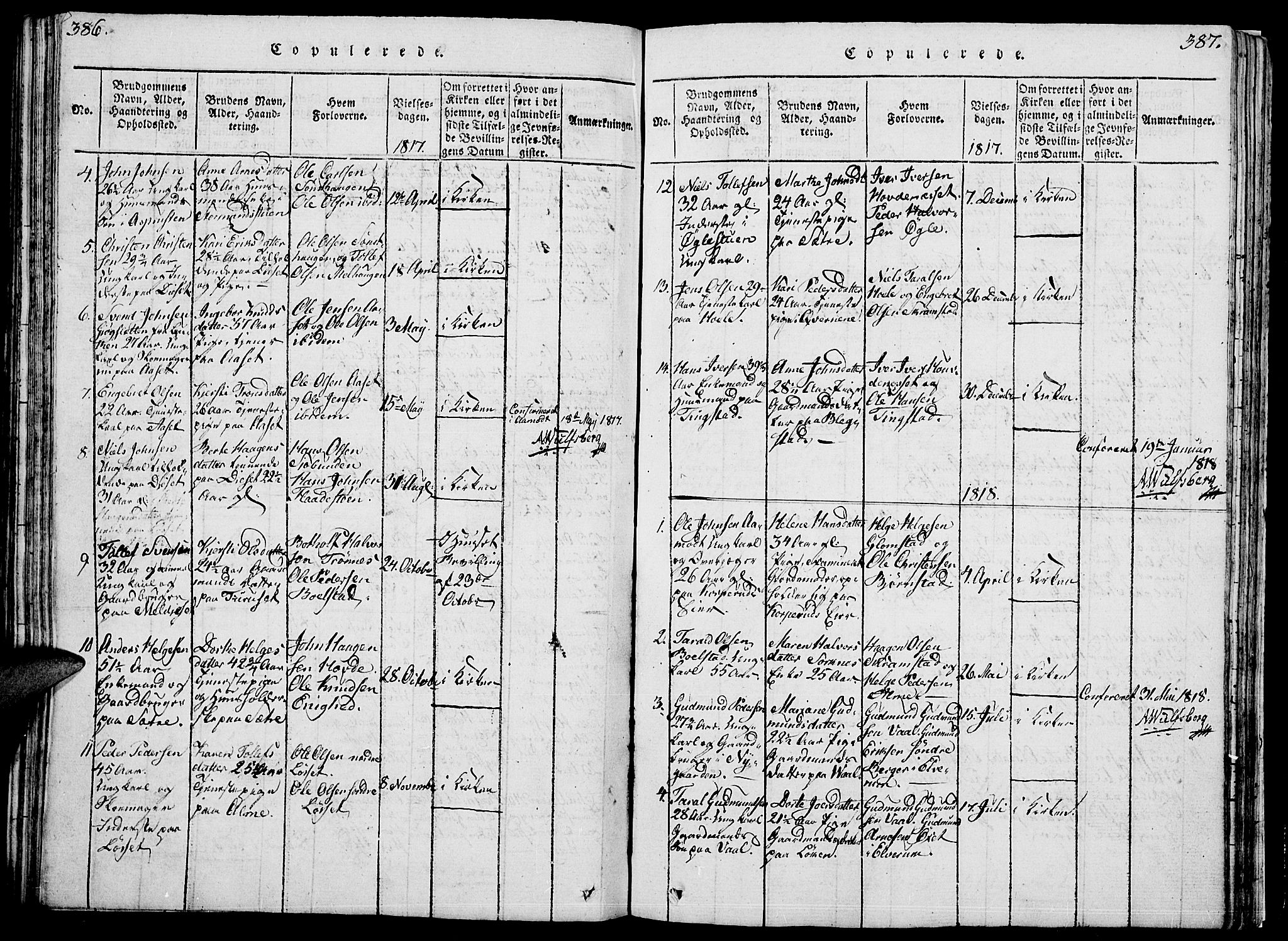 Åmot prestekontor, Hedmark, SAH/PREST-056/H/Ha/Hab/L0001: Parish register (copy) no. 1, 1815-1847, p. 386-387