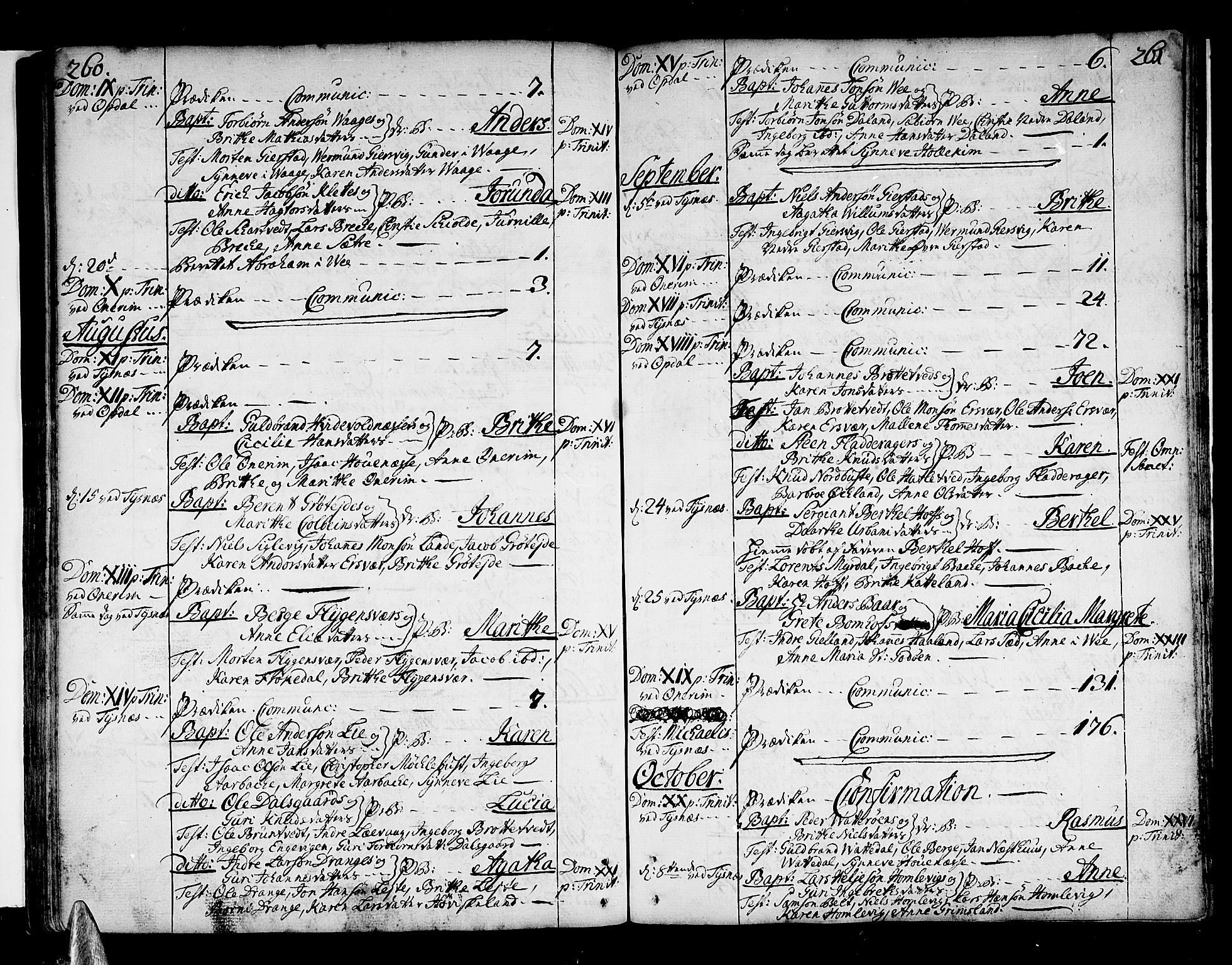 Tysnes sokneprestembete, SAB/A-78601/H/Haa: Parish register (official) no. A 4, 1750-1761, p. 260-261