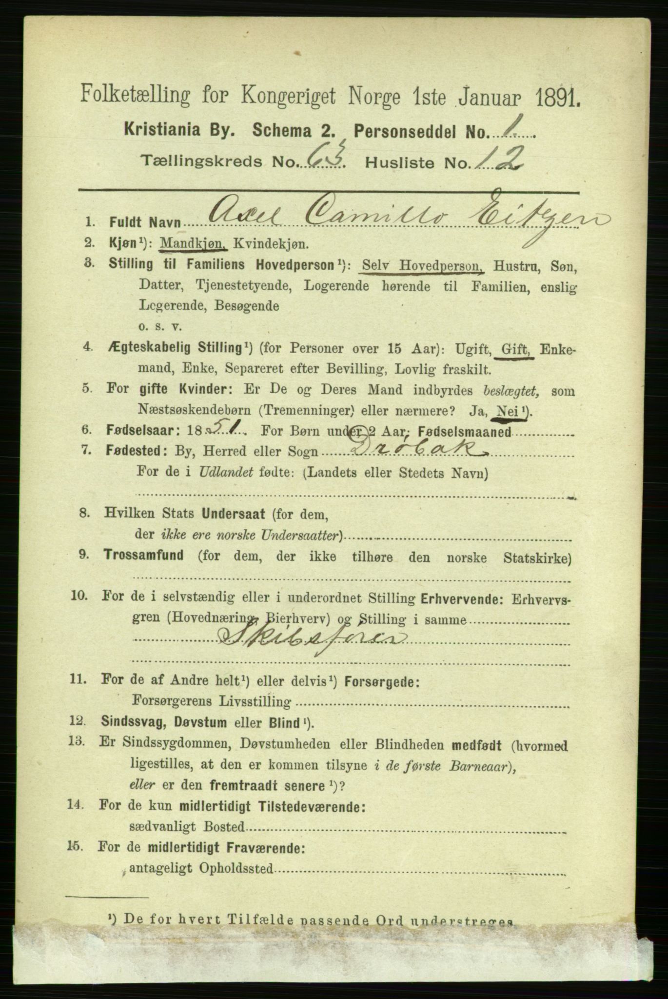 RA, 1891 census for 0301 Kristiania, 1891, p. 33987