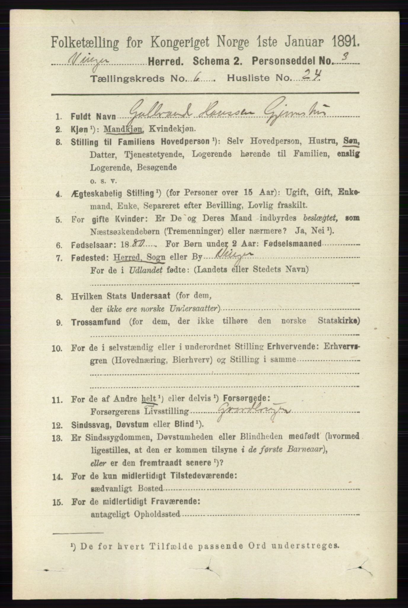 RA, 1891 census for 0421 Vinger, 1891, p. 2751