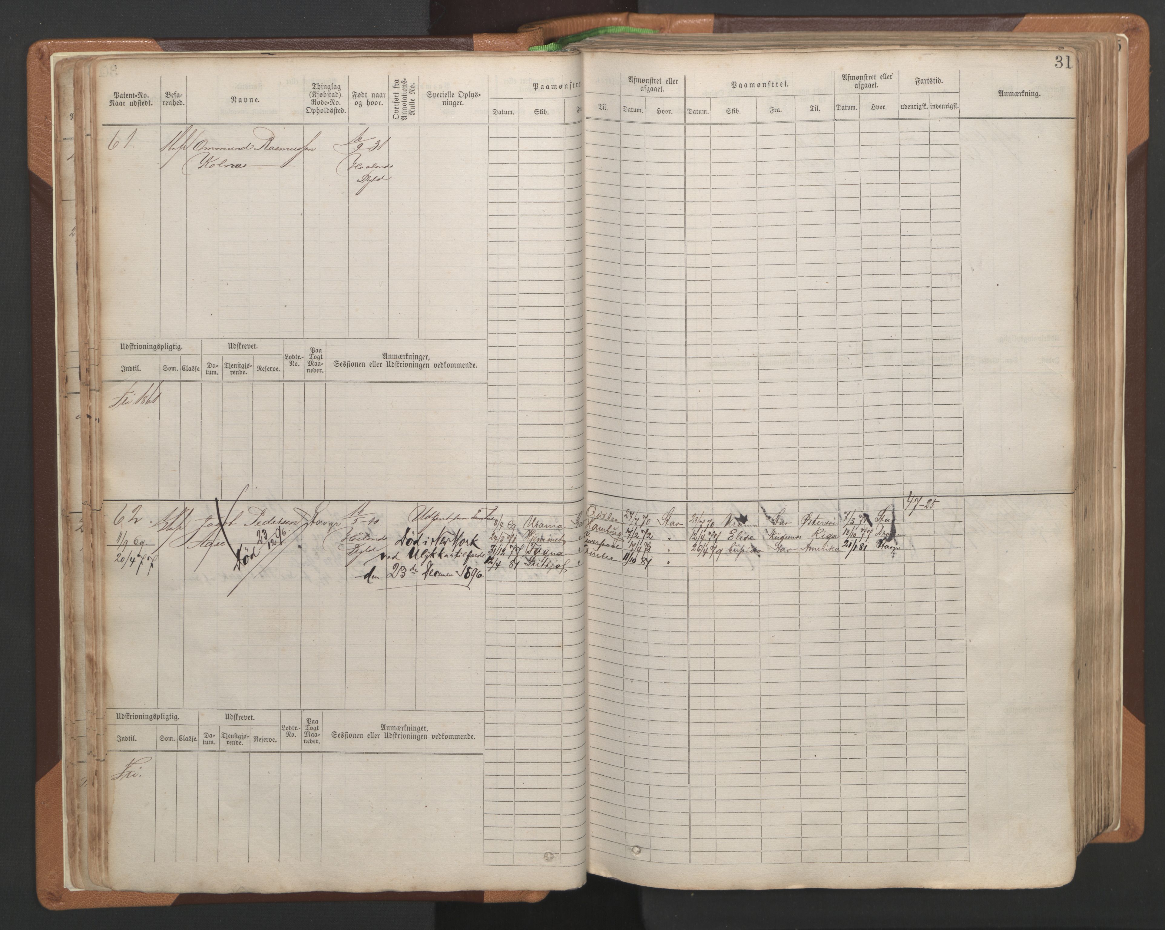 Stavanger sjømannskontor, AV/SAST-A-102006/F/Fb/Fbb/L0004: Sjøfartshovedrulle, patentnr. 1-792 (del 1), 1869-1880, p. 35