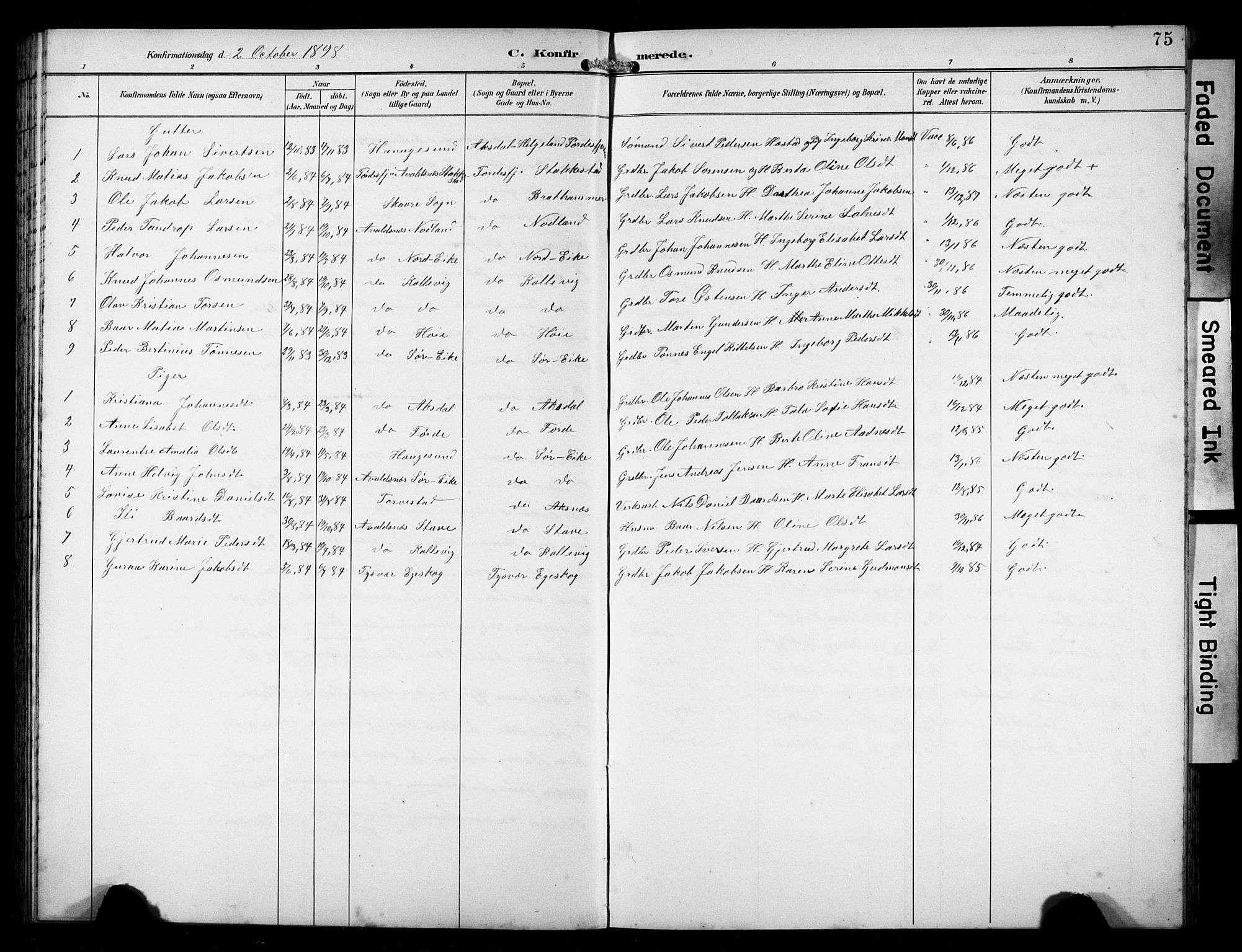 Avaldsnes sokneprestkontor, SAST/A -101851/H/Ha/Hab/L0011: Parish register (copy) no. B 11, 1893-1929, p. 75