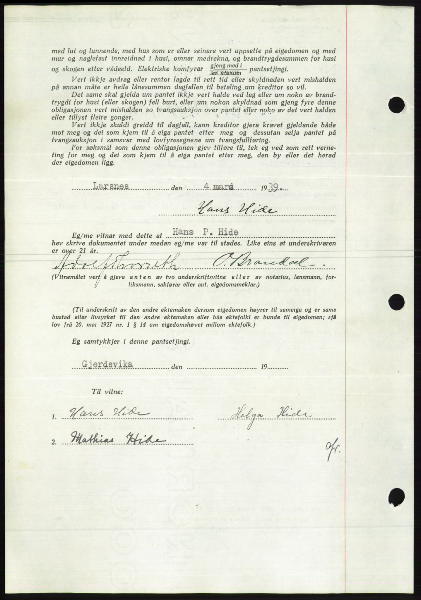 Søre Sunnmøre sorenskriveri, AV/SAT-A-4122/1/2/2C/L0067: Mortgage book no. 61, 1938-1939, Diary no: : 347/1939