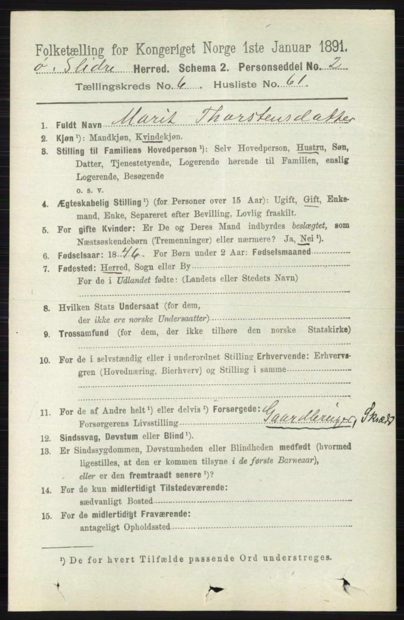 RA, 1891 census for 0544 Øystre Slidre, 1891, p. 2113