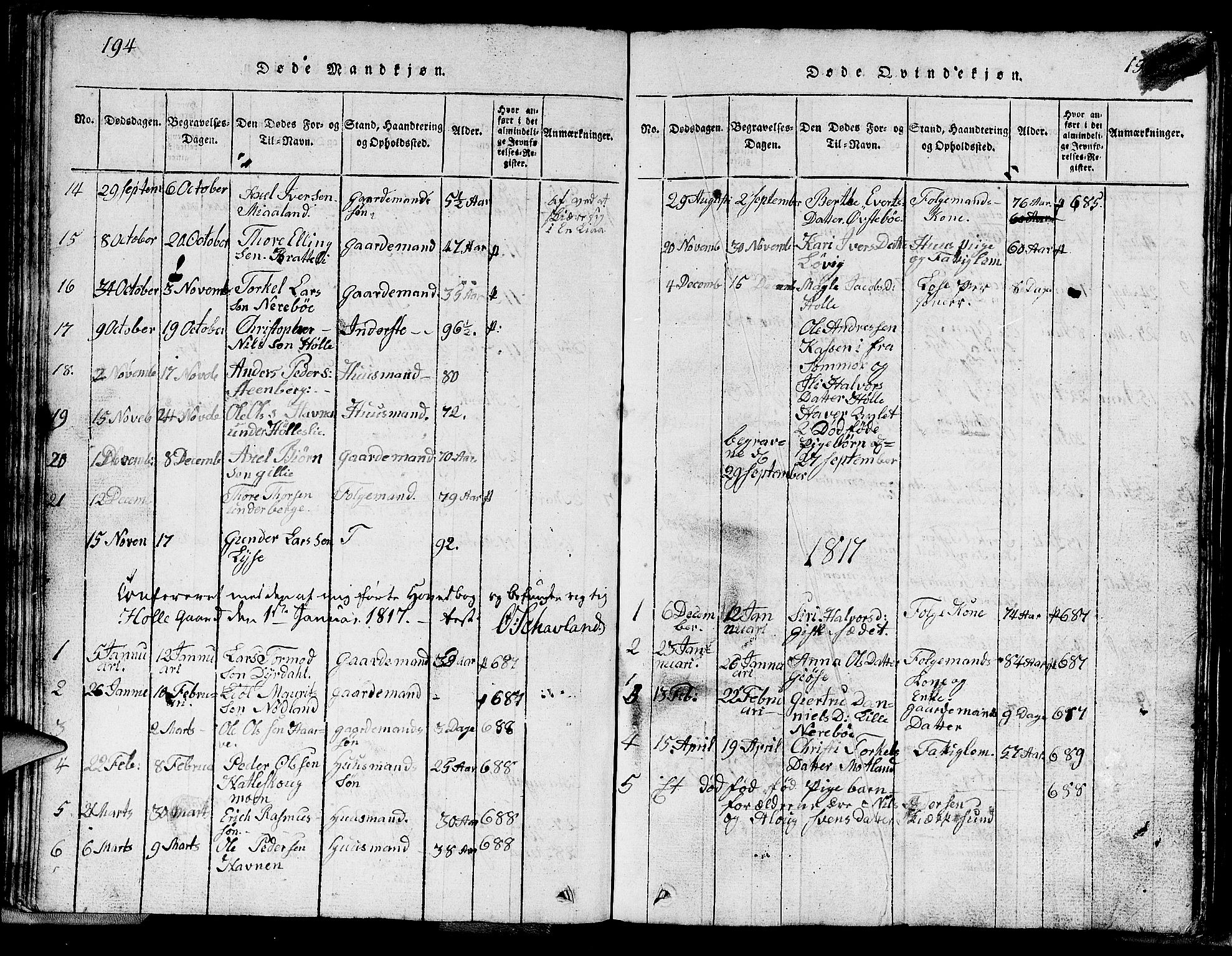 Strand sokneprestkontor, AV/SAST-A-101828/H/Ha/Hab/L0002: Parish register (copy) no. B 2, 1816-1854, p. 194-195