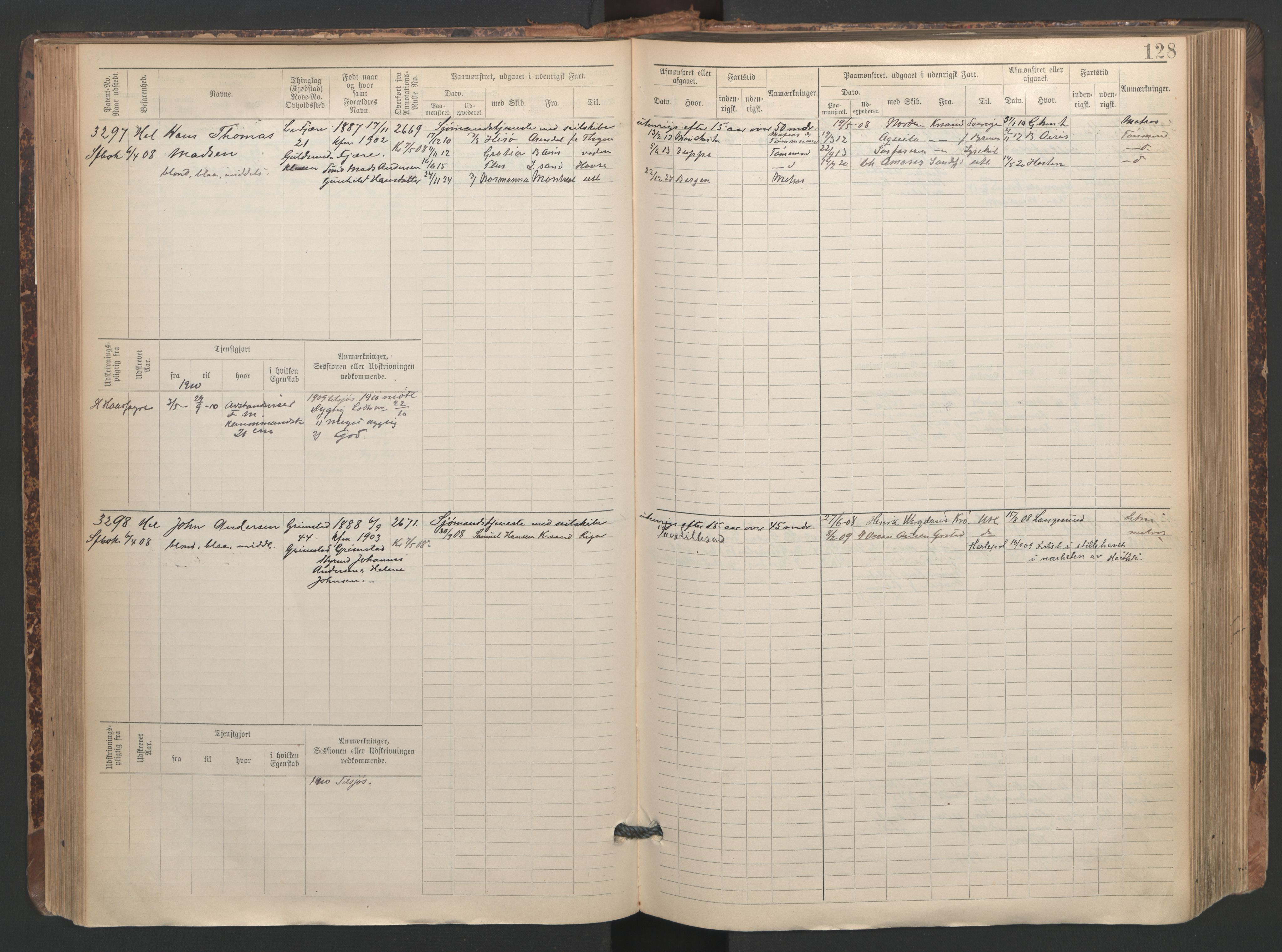 Grimstad mønstringskrets, AV/SAK-2031-0013/F/Fb/L0005: Hovedrulle A nr 3043-3804, F-8, 1900-1948, p. 131