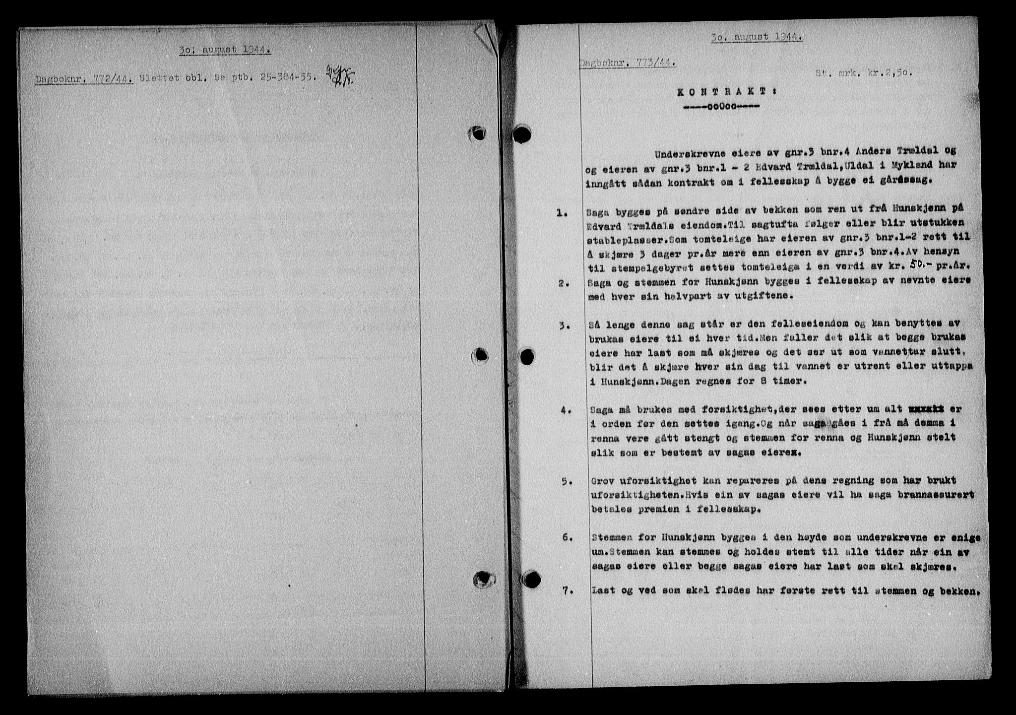 Nedenes sorenskriveri, SAK/1221-0006/G/Gb/Gba/L0051: Mortgage book no. A-V, 1943-1944, Diary no: : 773/1944