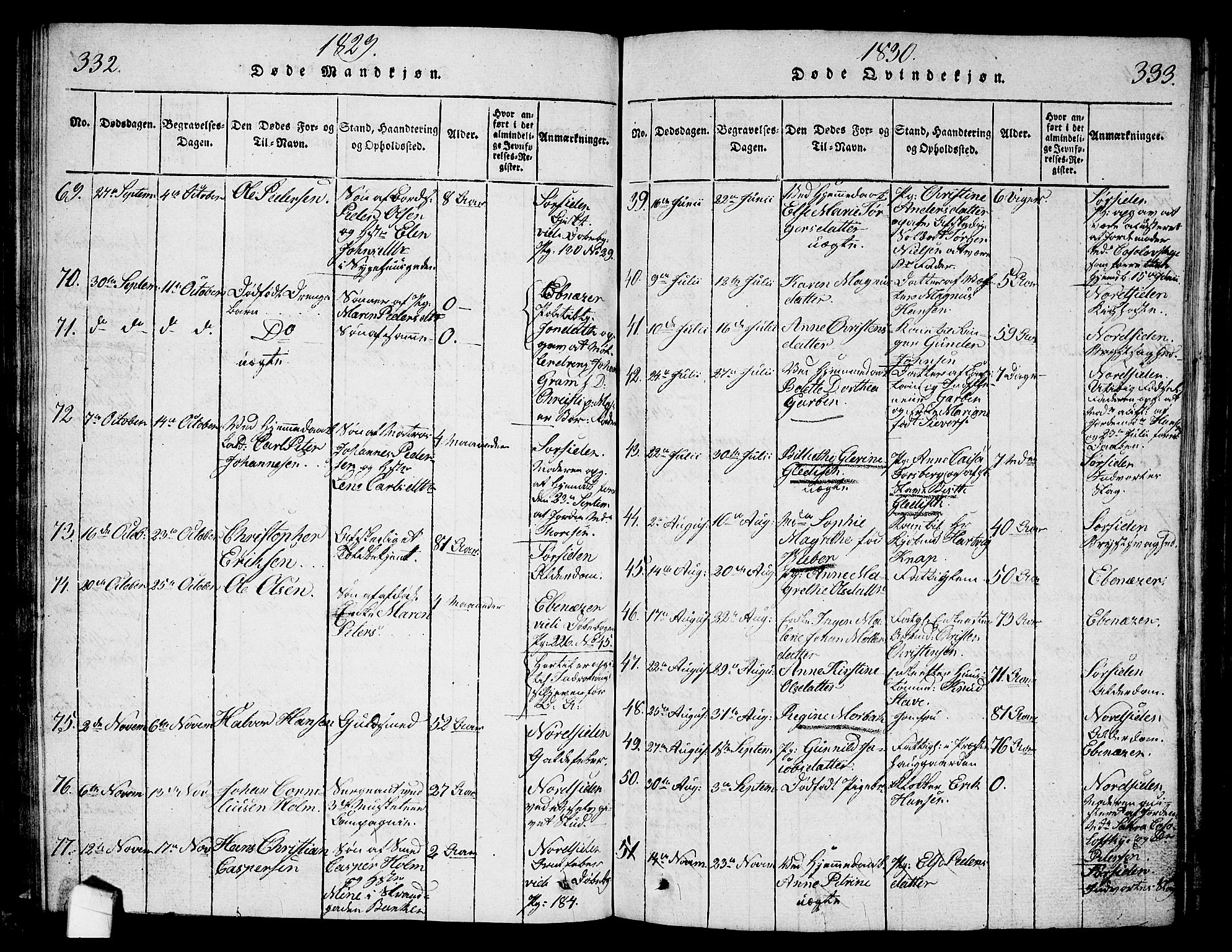 Halden prestekontor Kirkebøker, AV/SAO-A-10909/G/Ga/L0001: Parish register (copy) no. 1, 1815-1833, p. 332-333