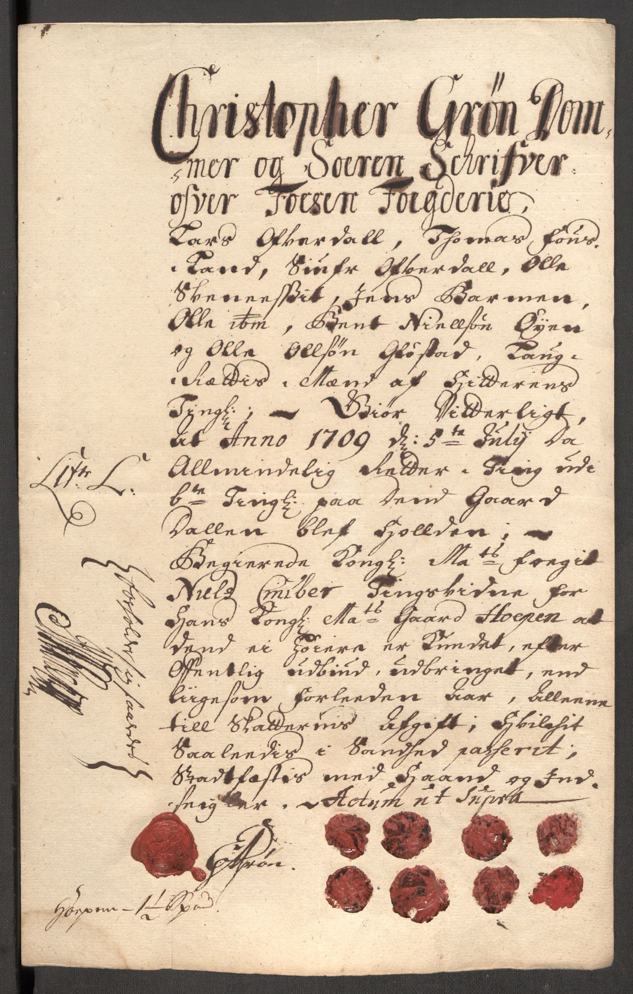 Rentekammeret inntil 1814, Reviderte regnskaper, Fogderegnskap, AV/RA-EA-4092/R57/L3858: Fogderegnskap Fosen, 1708-1709, p. 373