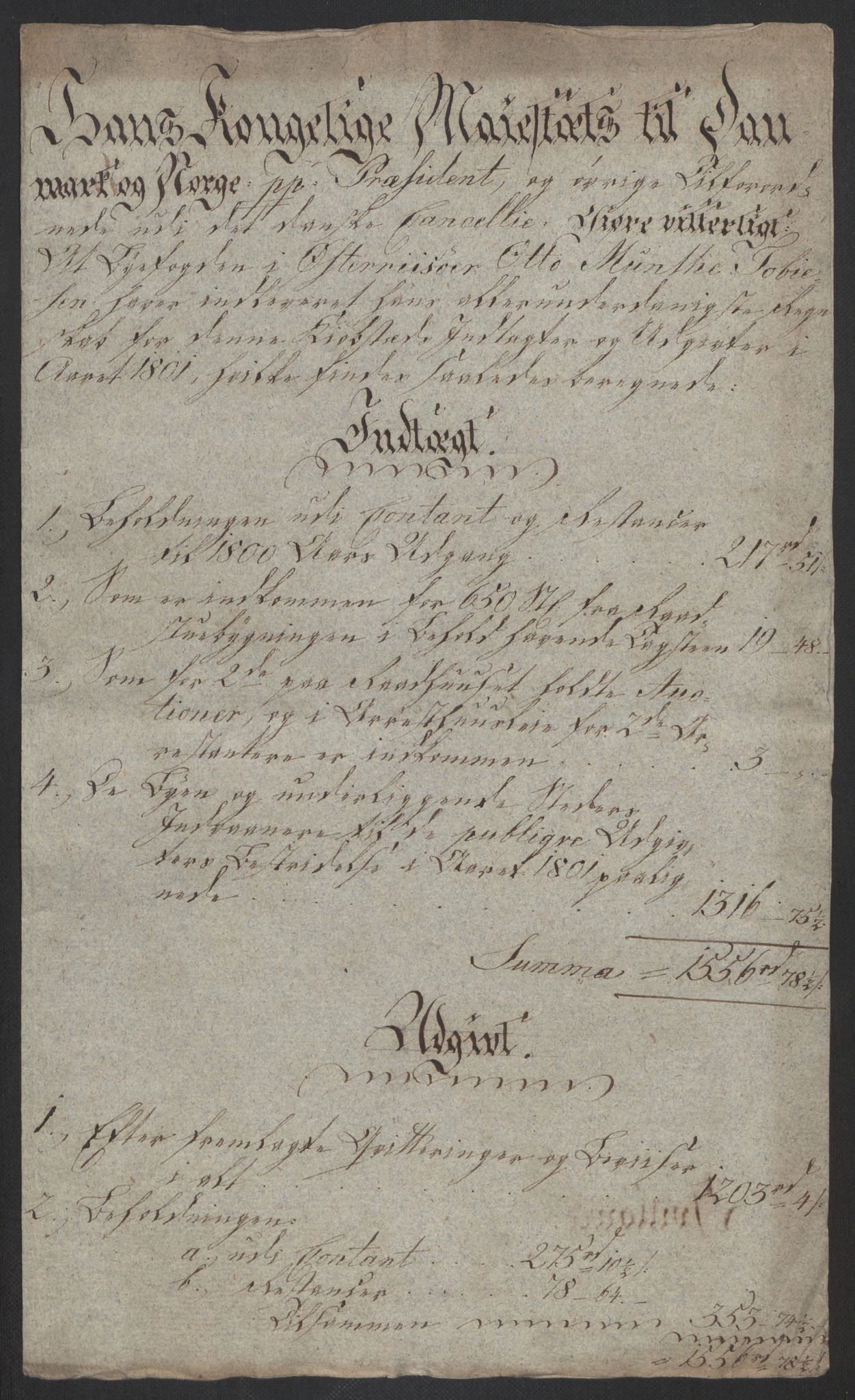 Danske Kanselli 1800-1814, AV/RA-EA-3024/K/Kk/Kka/Kkac/L0236: Kjøpstadregnskap Øster Risør, 1801-1804, p. 7