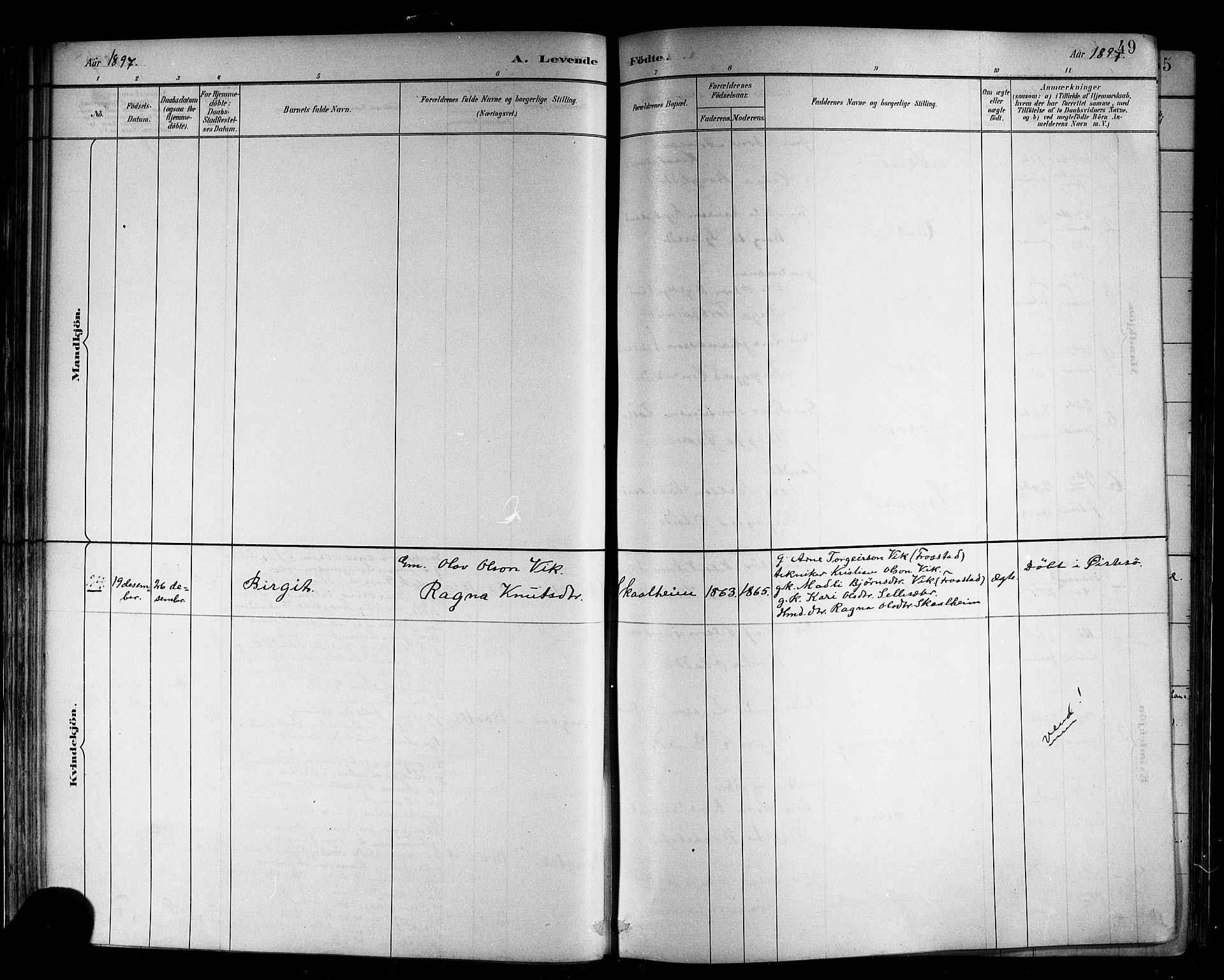 Kvam sokneprestembete, AV/SAB-A-76201/H/Hab: Parish register (copy) no. B 3, 1884-1916, p. 49