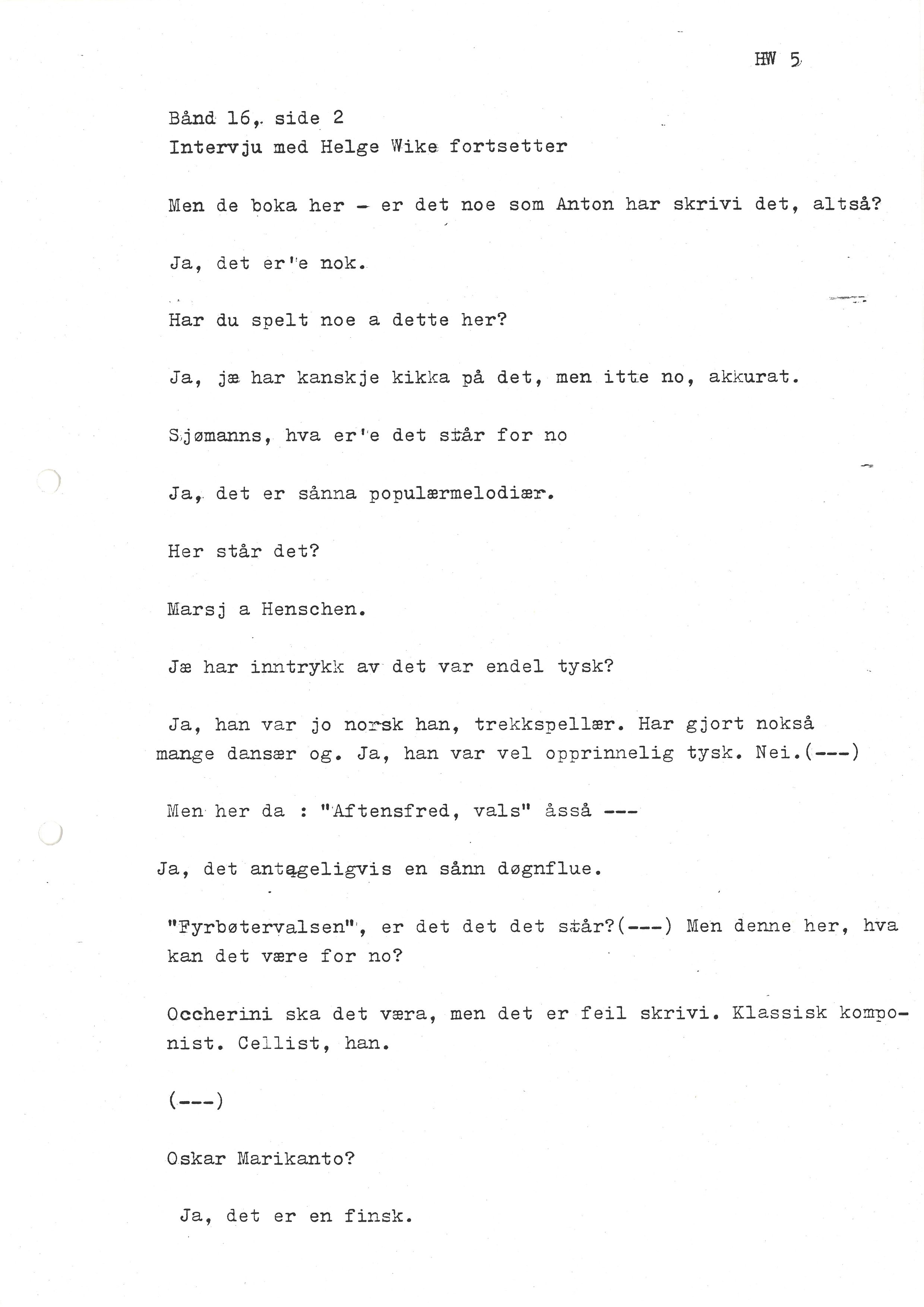 Sa 16 - Folkemusikk fra Vestfold, Gjerdesamlingen, VEMU/A-1868/I/L0001: Informantregister med intervjunedtegnelser, 1979-1986