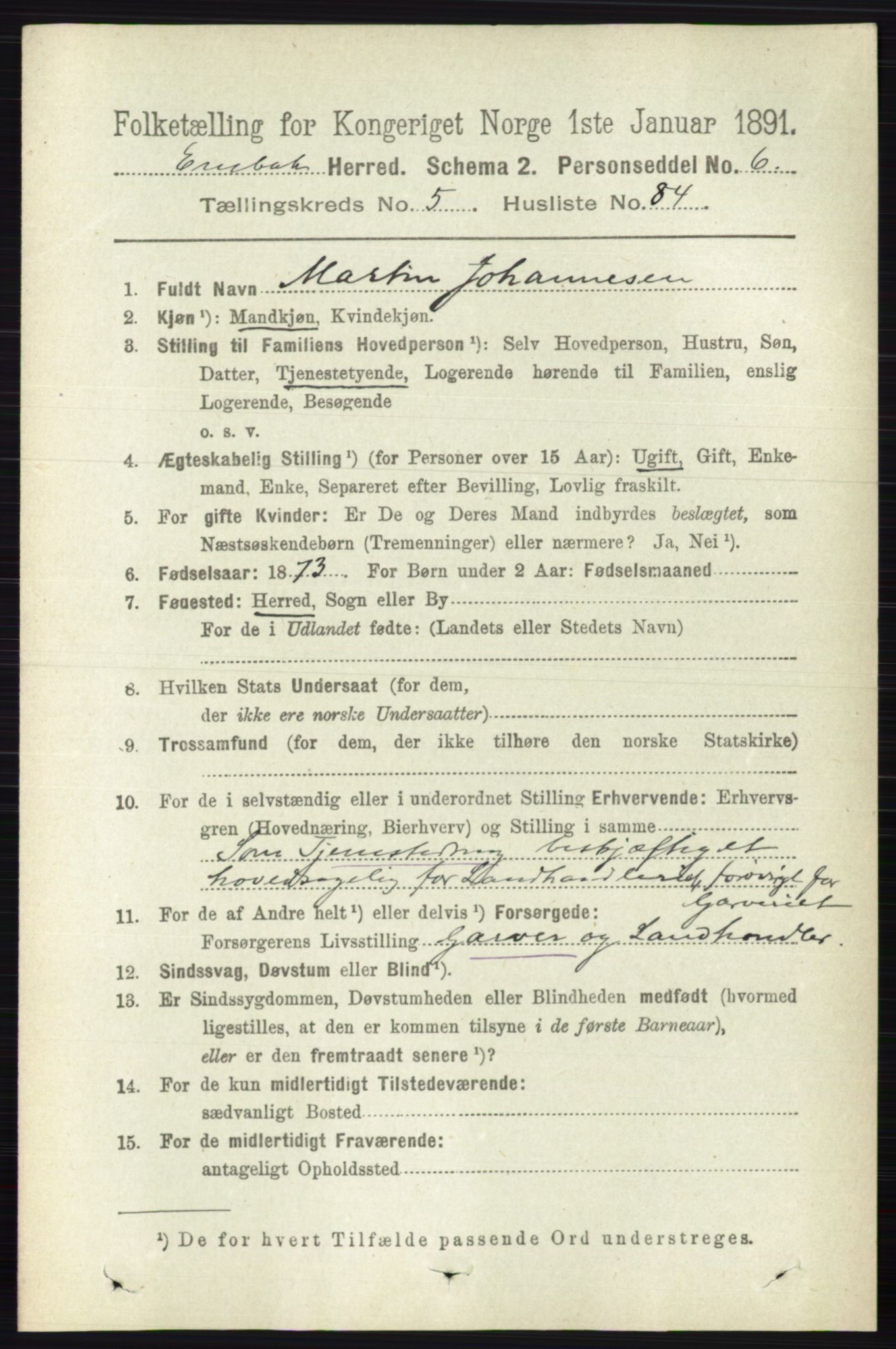 RA, 1891 census for 0229 Enebakk, 1891, p. 2508