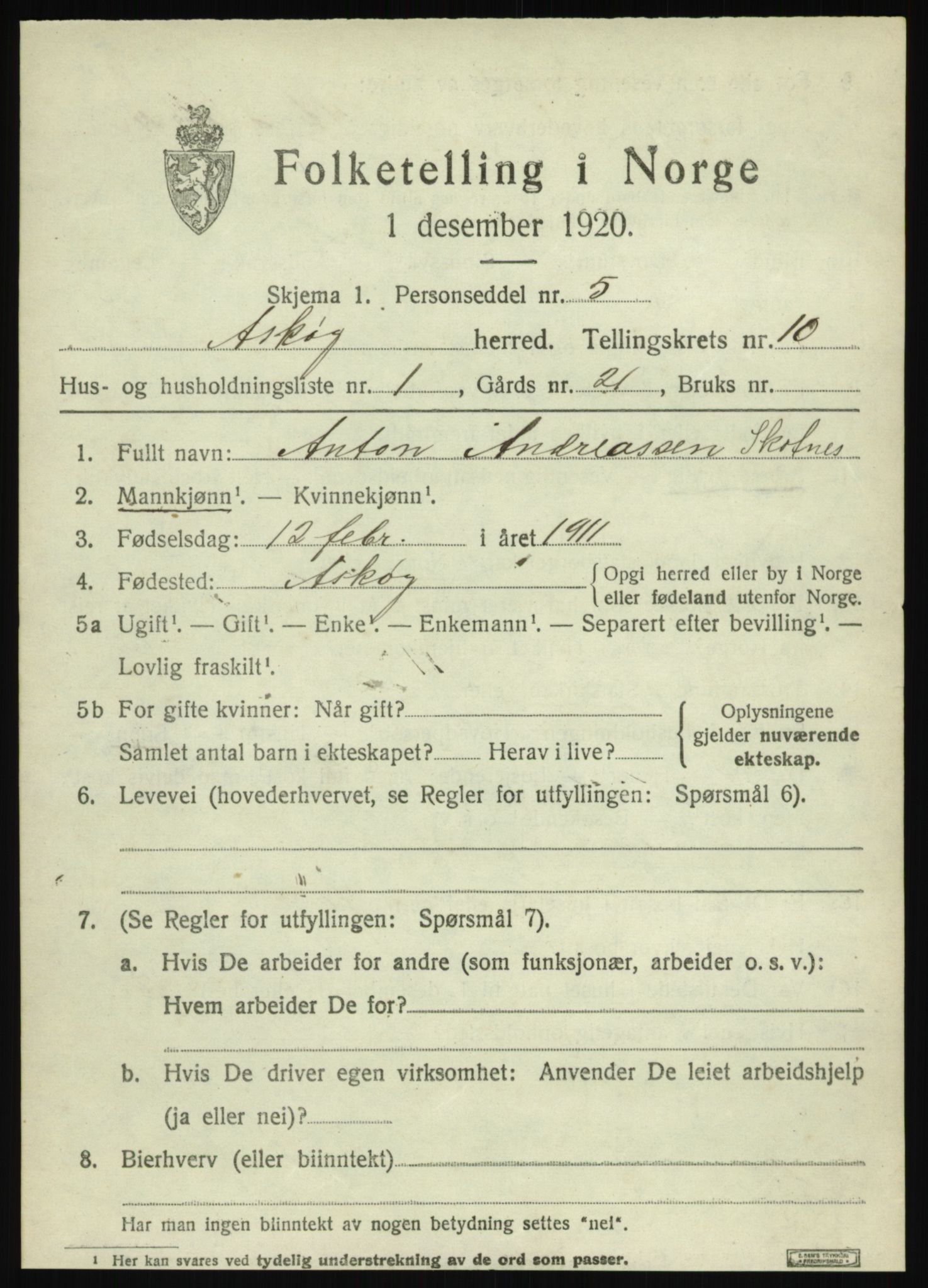 SAB, 1920 census for Askøy, 1920, p. 12766