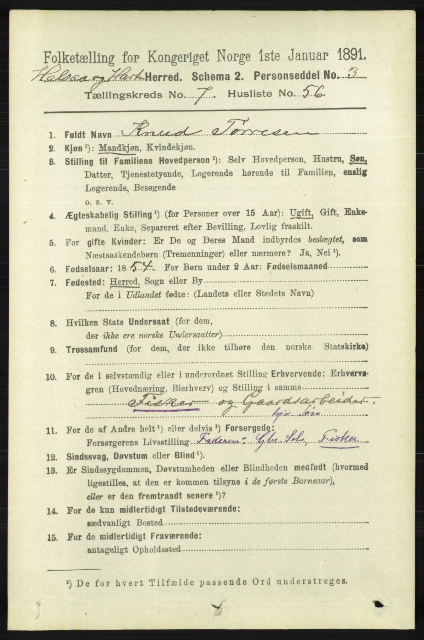 RA, 1891 census for 1019 Halse og Harkmark, 1891, p. 3042