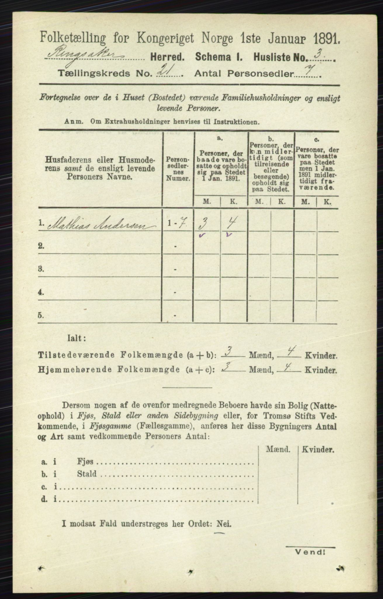 RA, 1891 census for 0412 Ringsaker, 1891, p. 11687