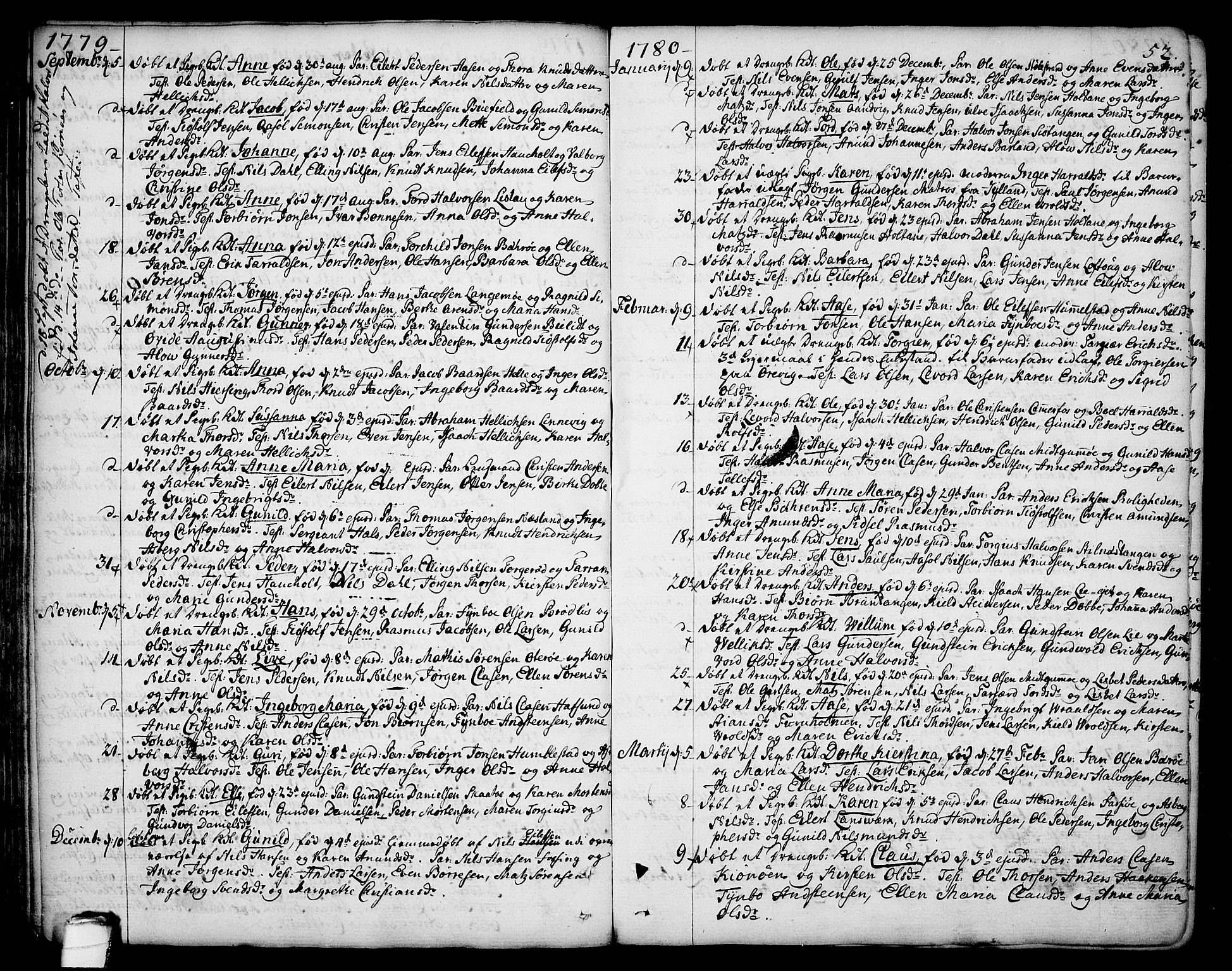 Sannidal kirkebøker, SAKO/A-296/F/Fa/L0002: Parish register (official) no. 2, 1767-1802, p. 52