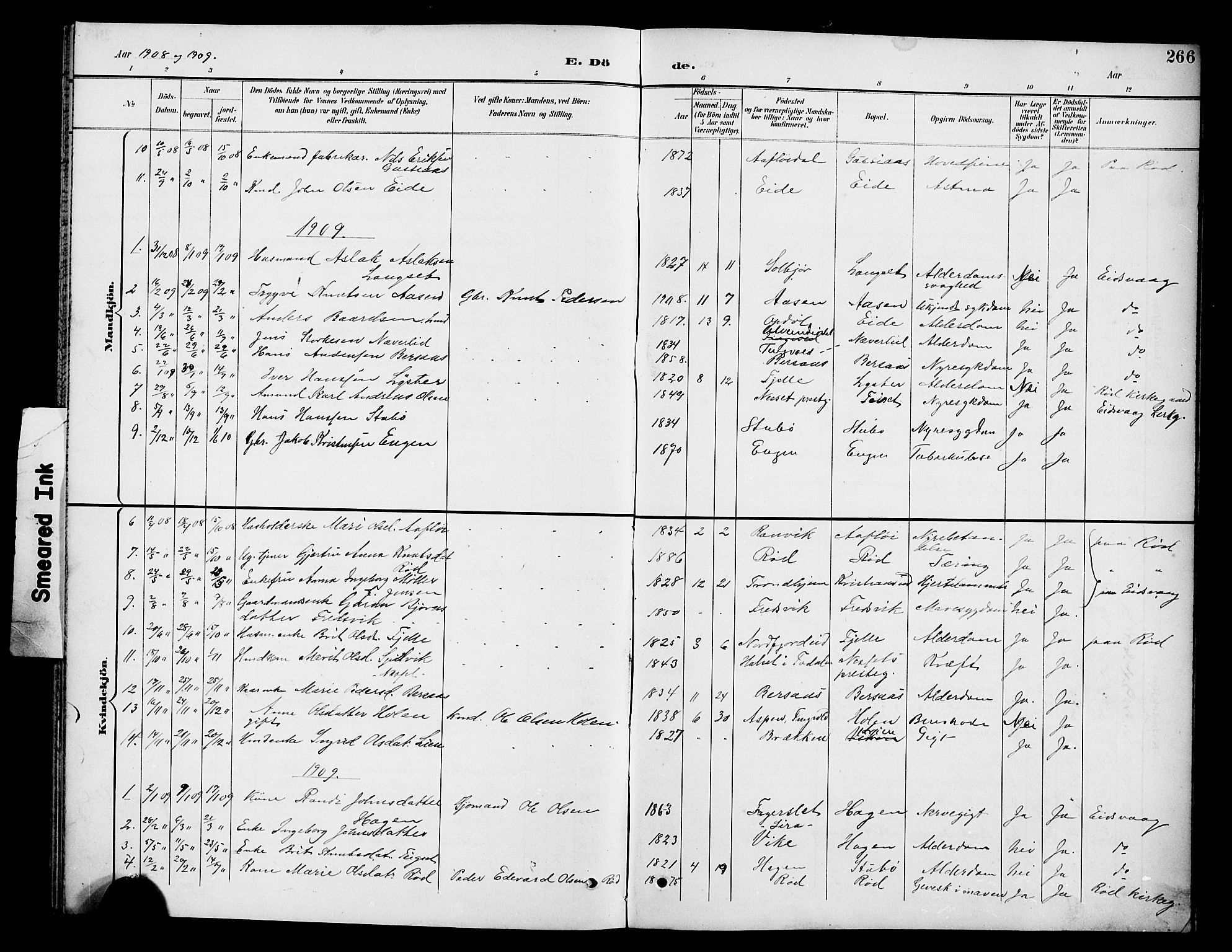 Ministerialprotokoller, klokkerbøker og fødselsregistre - Møre og Romsdal, SAT/A-1454/551/L0632: Parish register (copy) no. 551C04, 1894-1920, p. 266