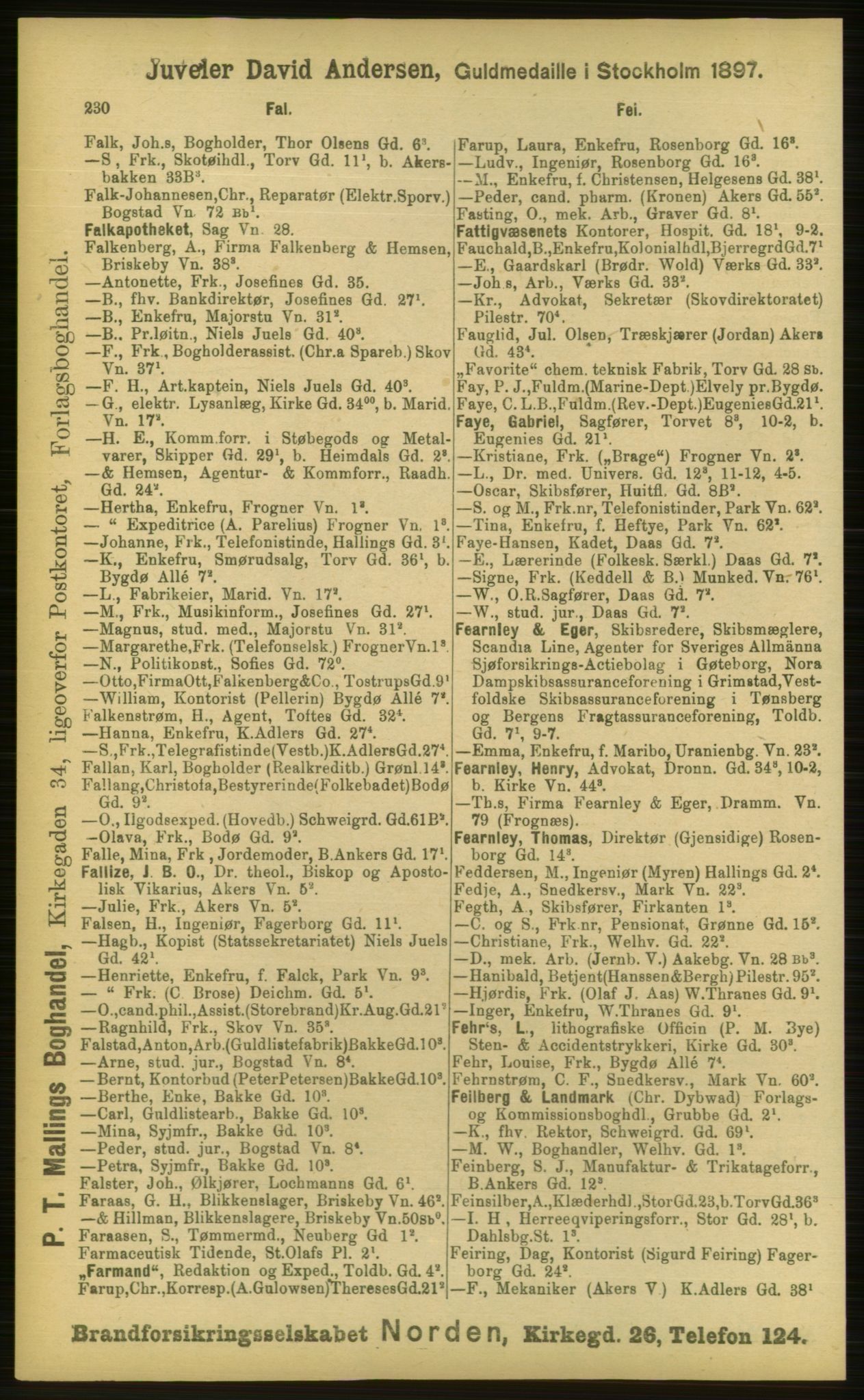 Kristiania/Oslo adressebok, PUBL/-, 1898, p. 230