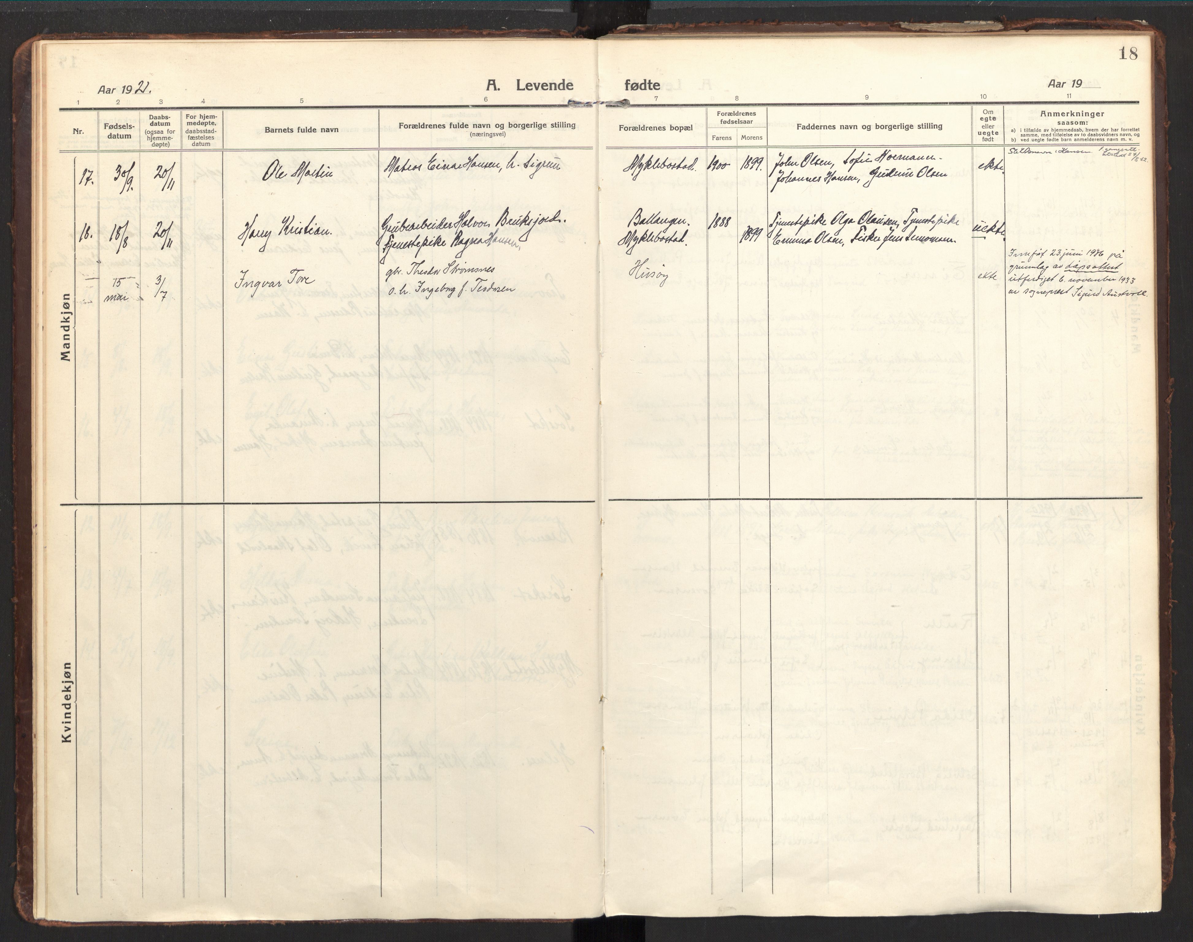 Ministerialprotokoller, klokkerbøker og fødselsregistre - Nordland, AV/SAT-A-1459/857/L0824: Parish register (official) no. 857A04, 1917-1943, p. 18