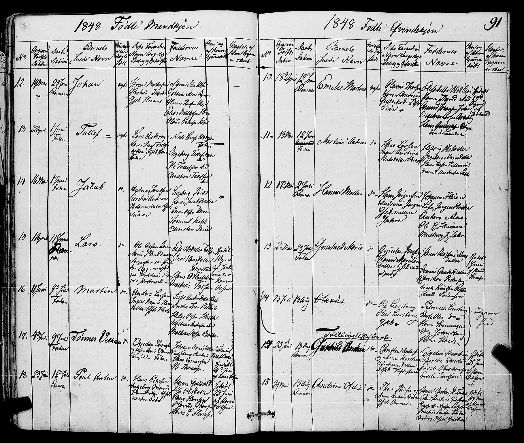 Ramnes kirkebøker, AV/SAKO-A-314/F/Fa/L0005: Parish register (official) no. I 5, 1841-1861, p. 90-91