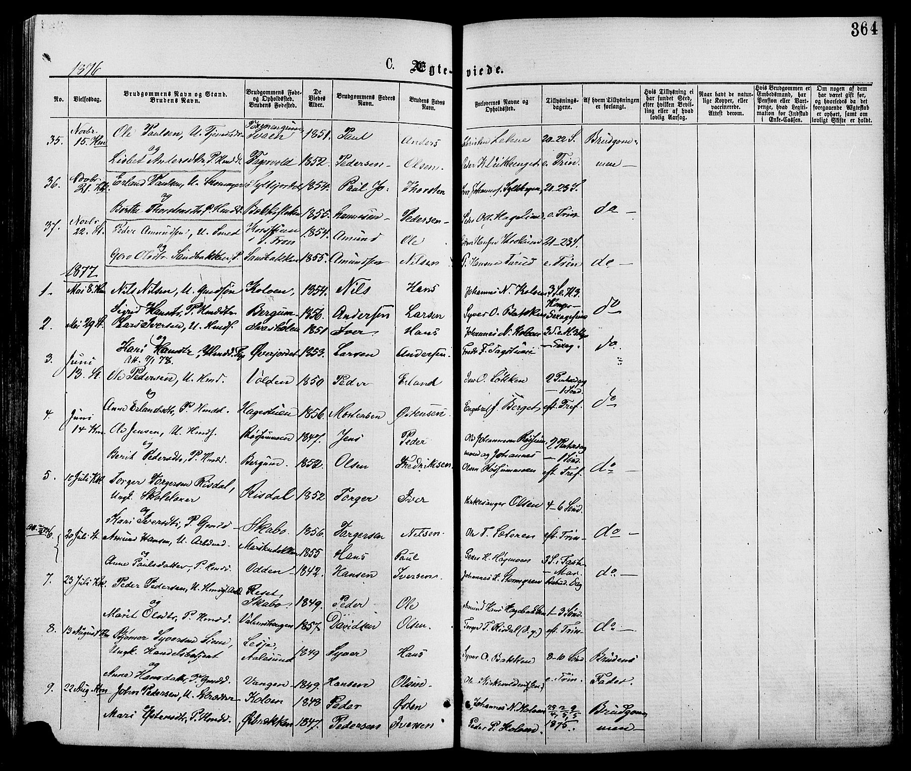 Nord-Fron prestekontor, SAH/PREST-080/H/Ha/Haa/L0002: Parish register (official) no. 2, 1865-1883, p. 364