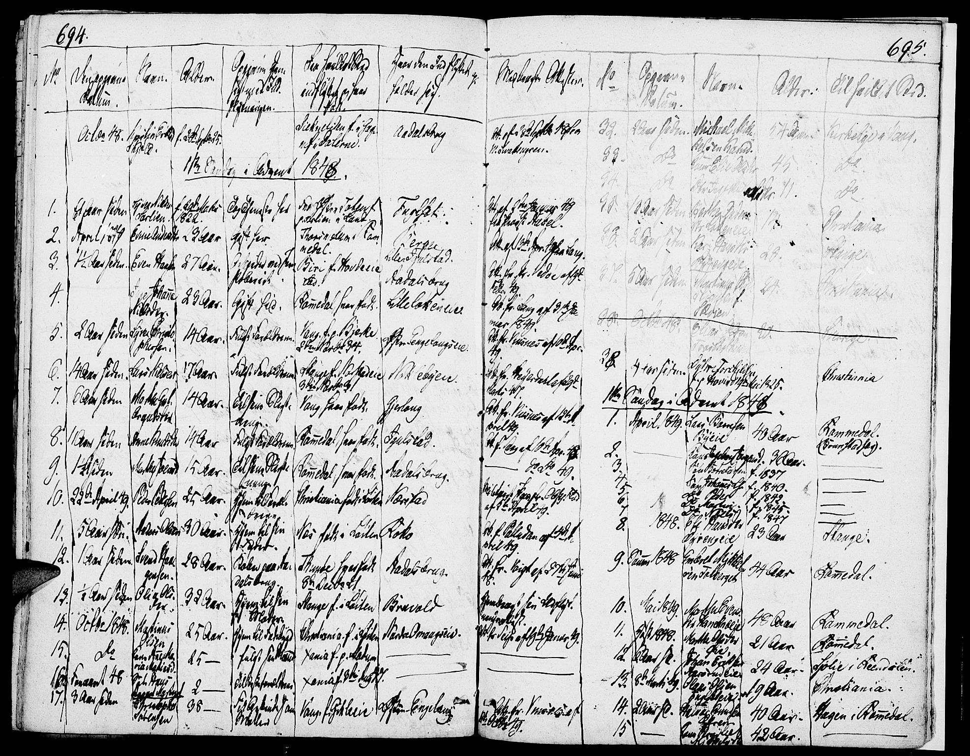 Løten prestekontor, SAH/PREST-022/K/Ka/L0006: Parish register (official) no. 6, 1832-1849, p. 694-695