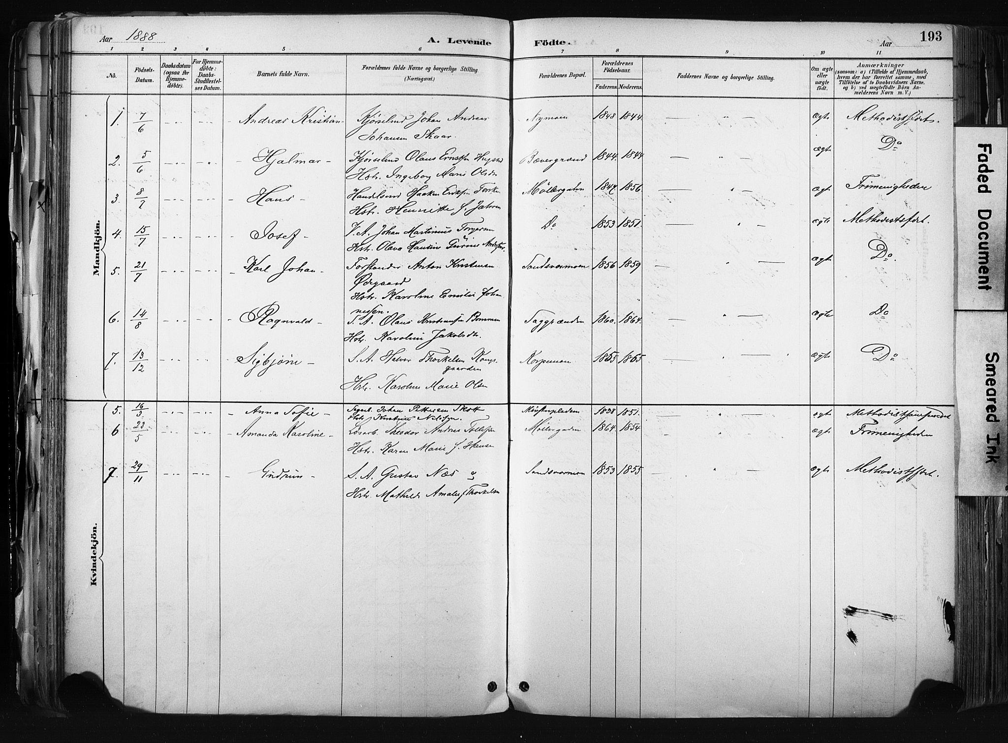 Kongsberg kirkebøker, SAKO/A-22/F/Fb/L0002: Parish register (official) no. II 2, 1886-1896, p. 193