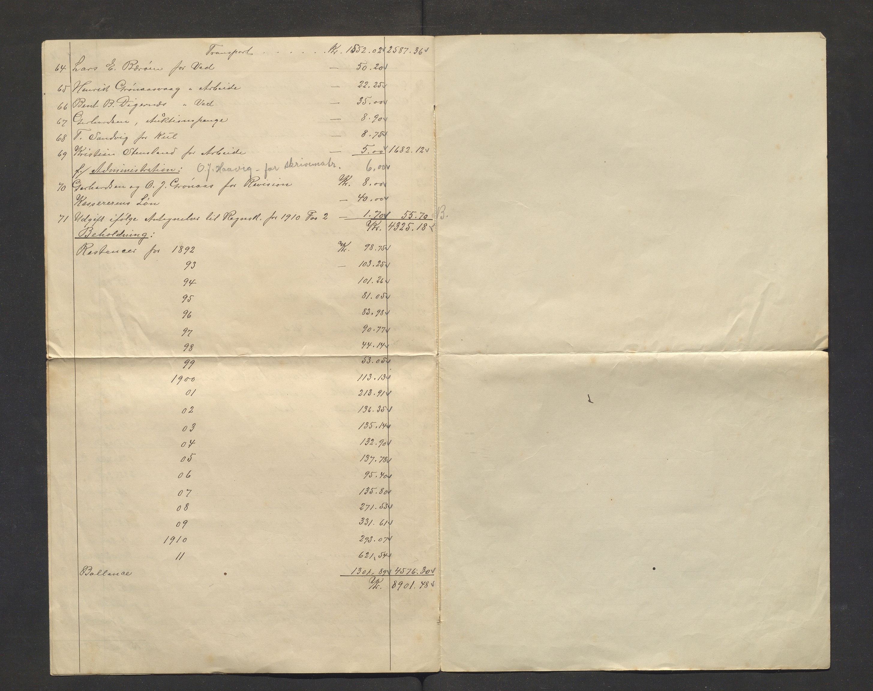 Moster kommune. Fattigkassen, IKAH/1218b-121.2/R/Ra/Raa/L0001/0001: Årsrekneskap for Moster fattigkasse / Årsrekneskap, 1911-1912