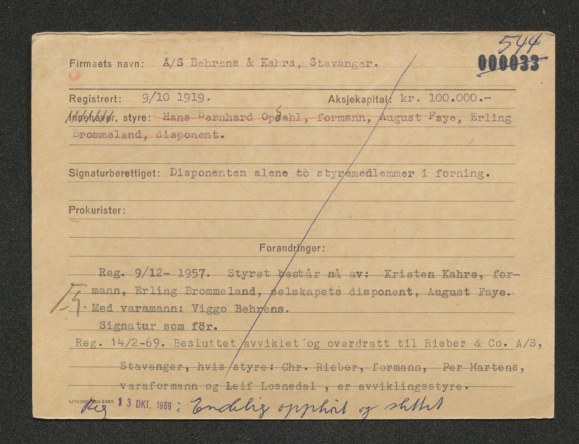 Stavanger byfogd, AV/SAST-A-101408/001/4/42/422/4221A/L0001: Register over slettede firma A-C, 1891-1987, p. 184